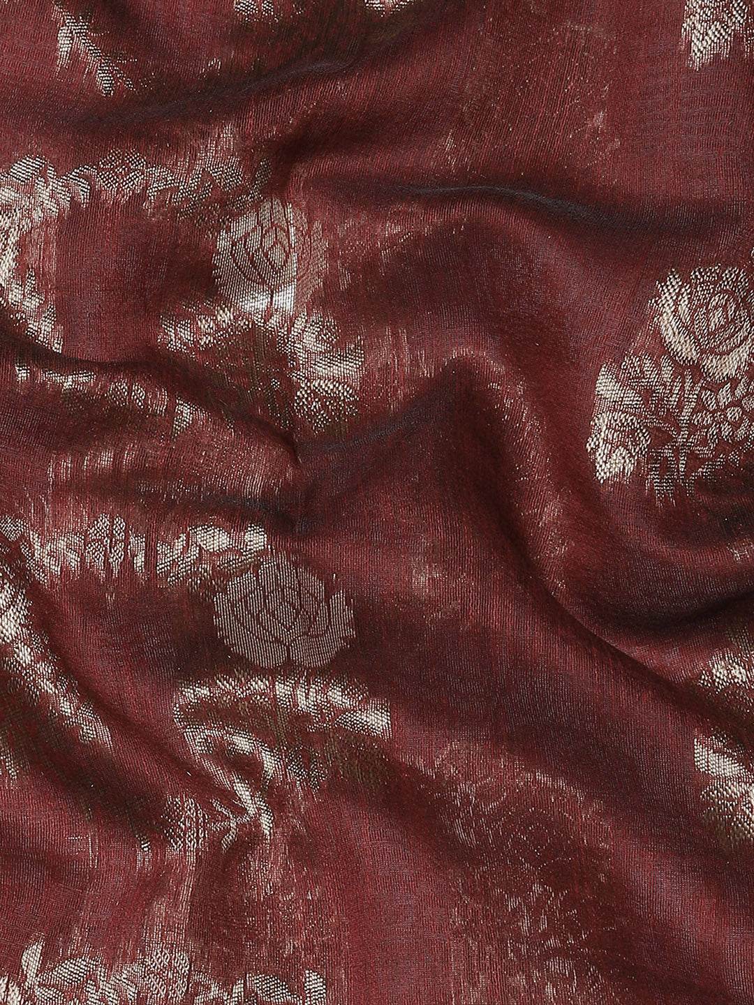 Cotton Blend Maroon Woven Design Designer Saree With Blouse
