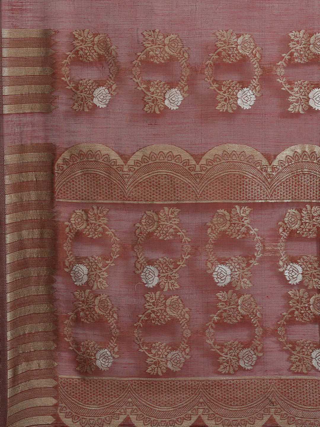 Cotton Blend Maroon Woven Design Designer Saree With Blouse