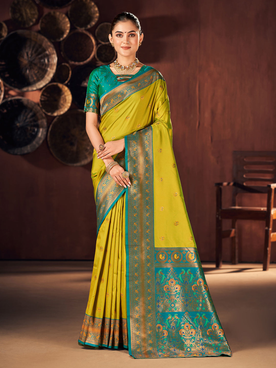 Silk Blend Teal blue Woven Design Designer Saree With Blouse