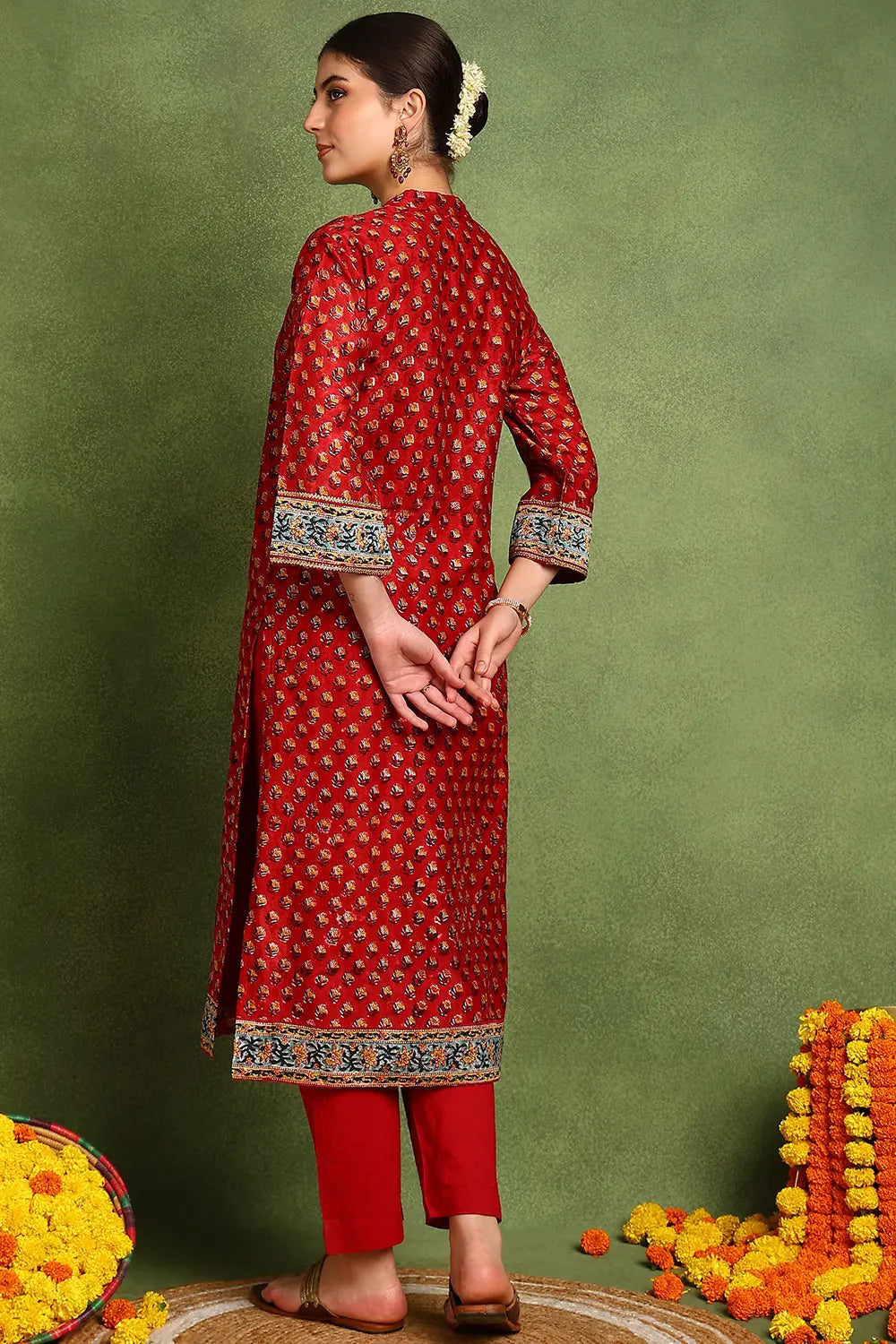 Red Chanderi Silk Kurta