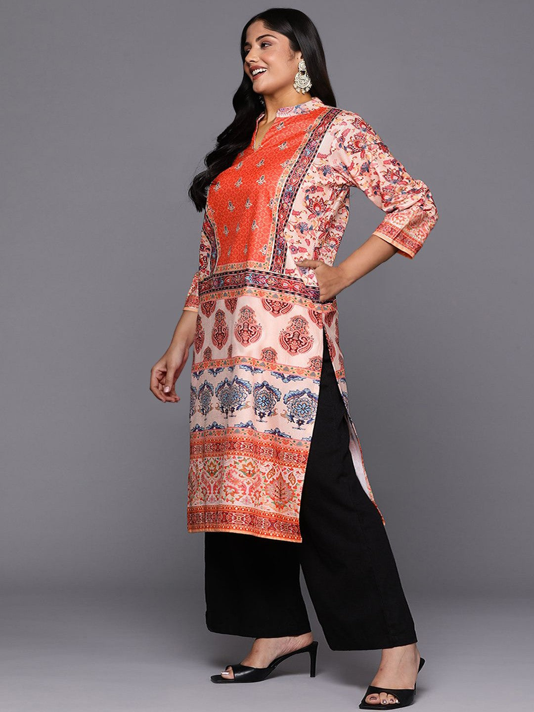 Women Ethnic Motifs Printed Gotta Patti Velvet Kurta