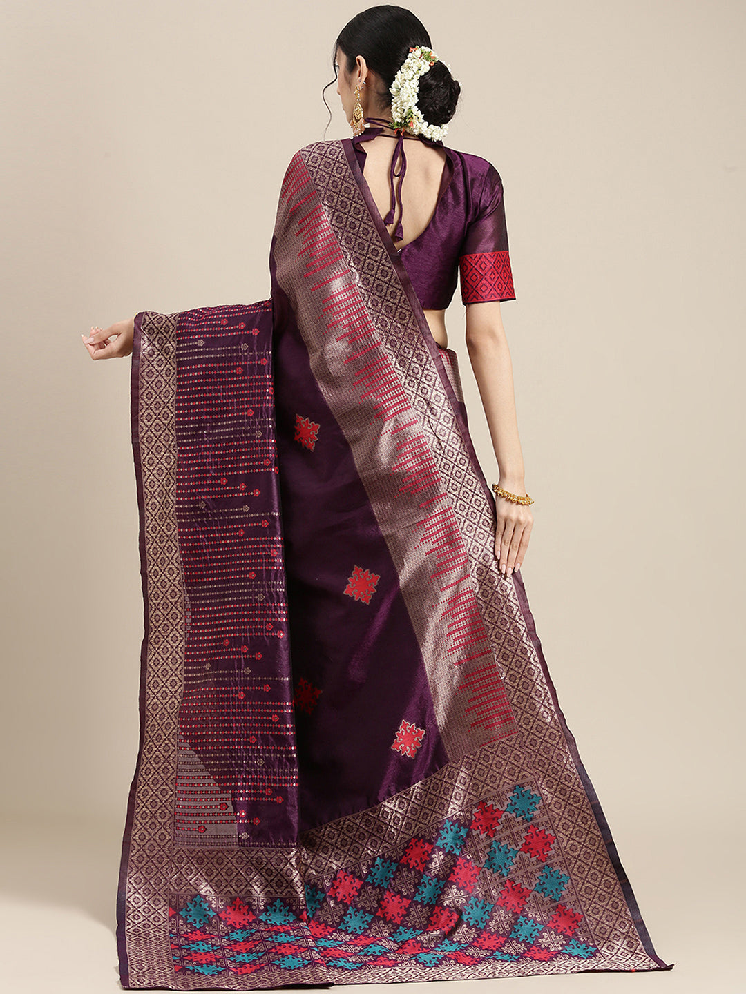 Silk Blend Purple WovenDesign DesignerSaree With Blouse Piece