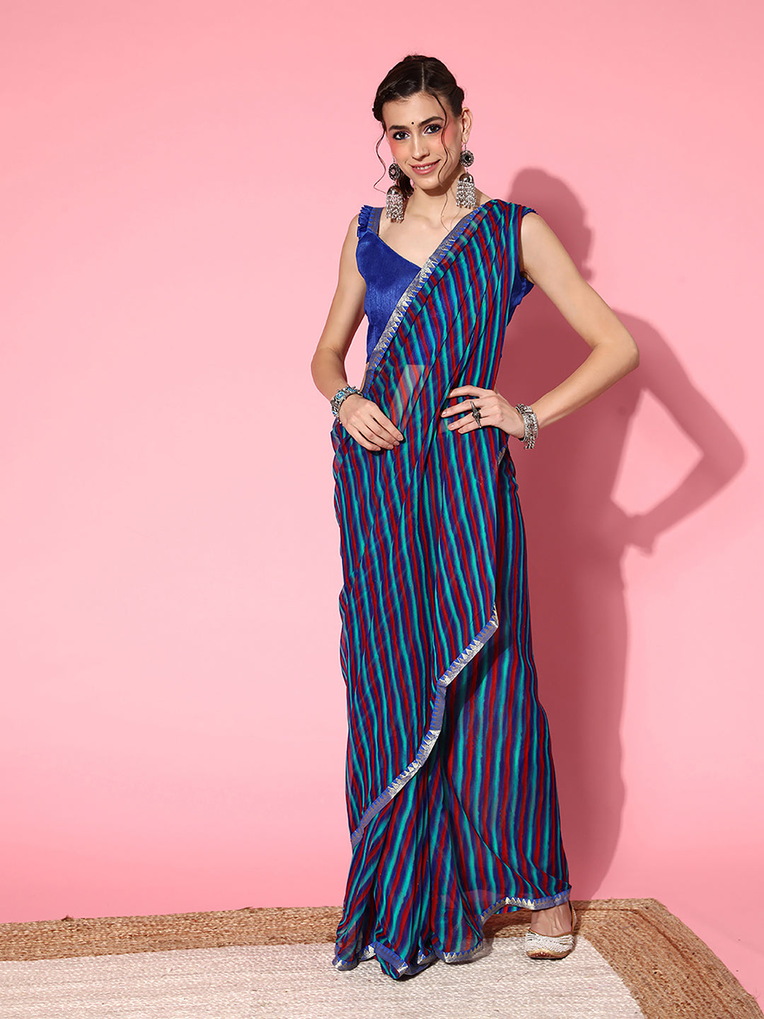 Chiffon Blue Printed Celebrity Saree With Blouse