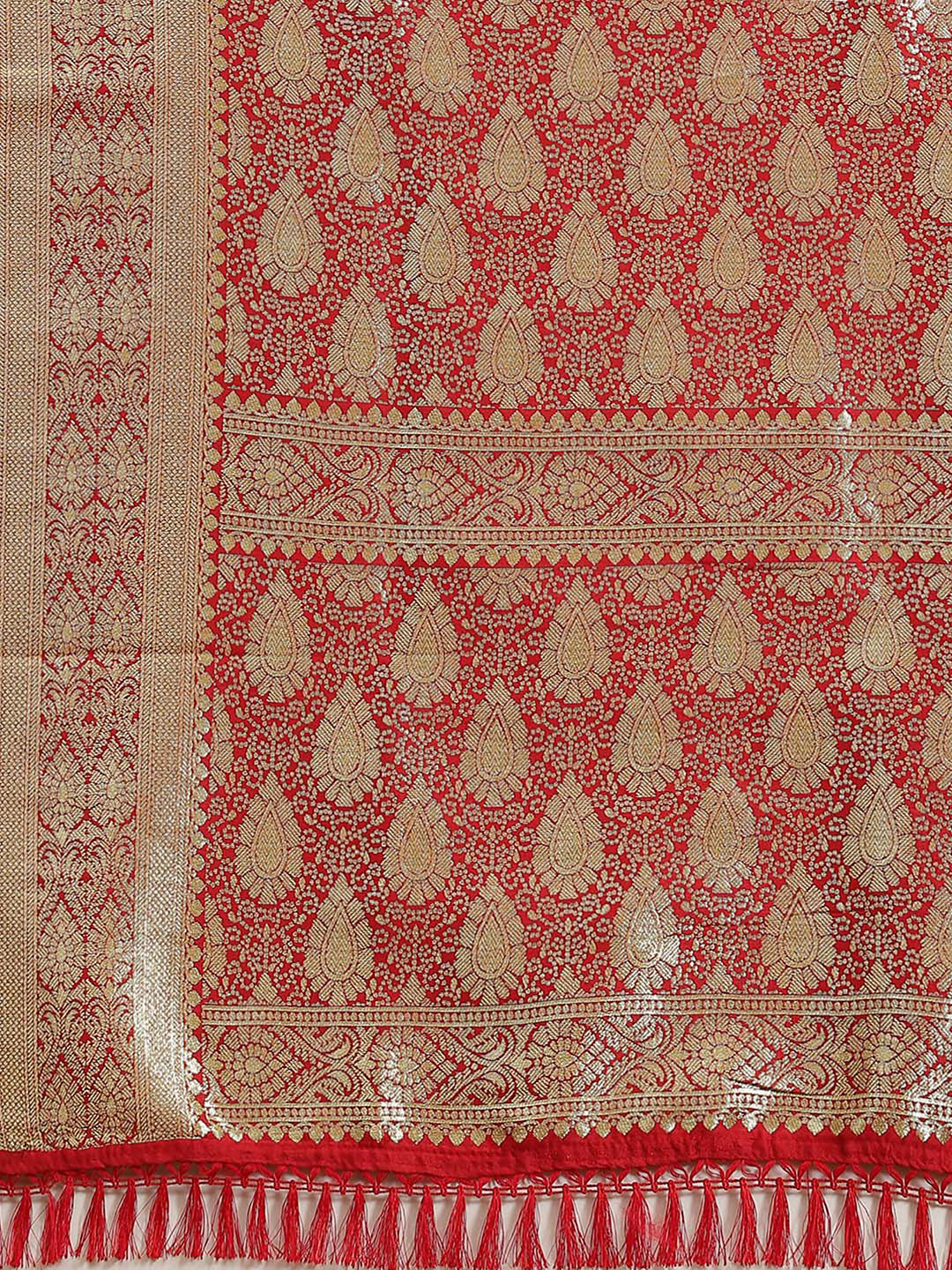 Silk Blend Red Woven Design Woven saree With Blouse