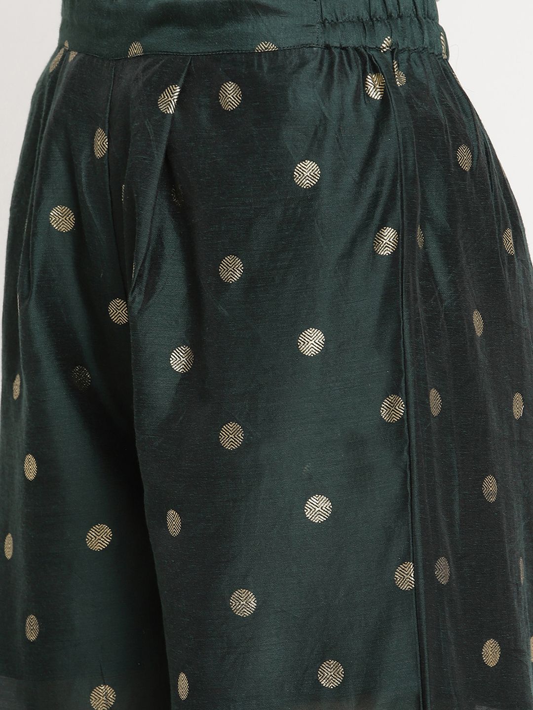 Dark Green Gold Print Kurta Palazzo Set With Dupatta