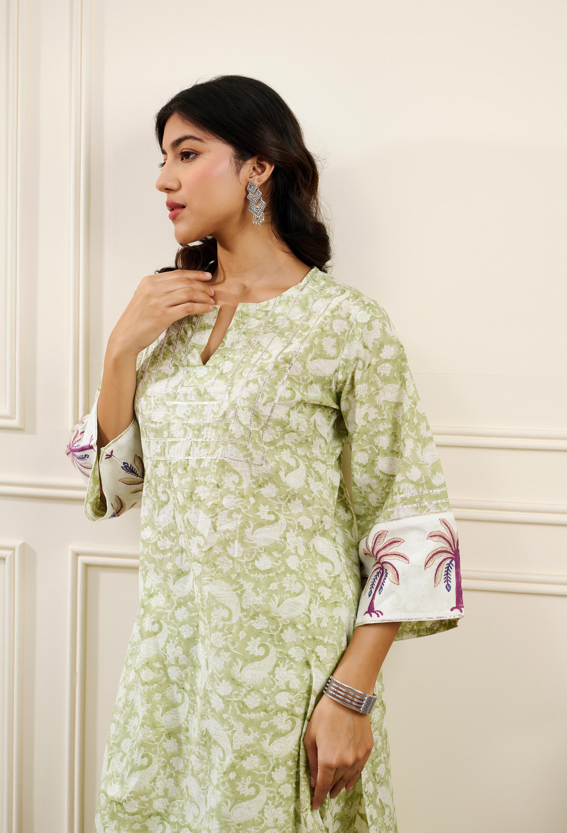 Roohi Green Straight Kurta with pant ( Set of 2)-FL