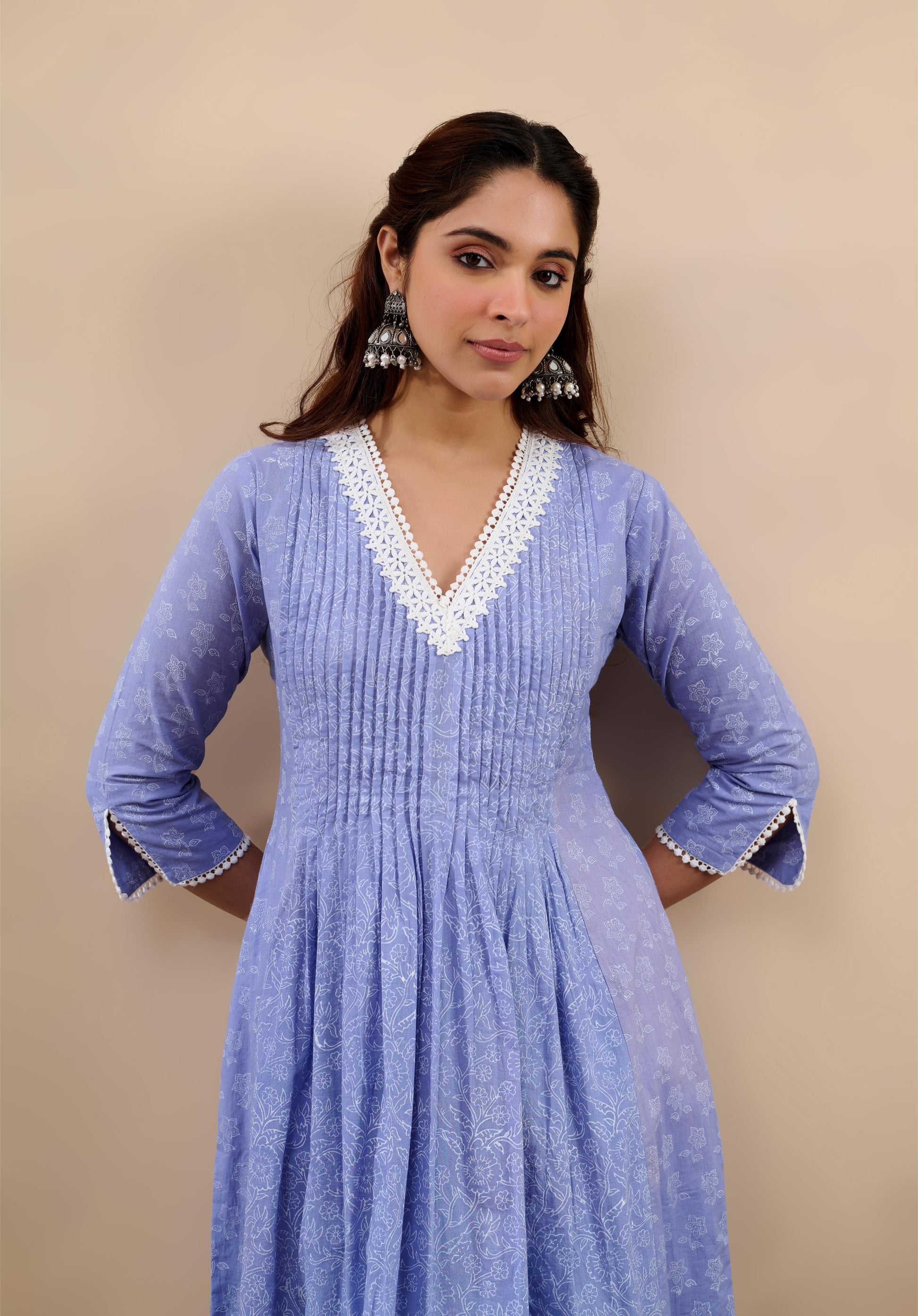 Hoor Sky Blue A-Line Kurta with pant and Dupatta-FL