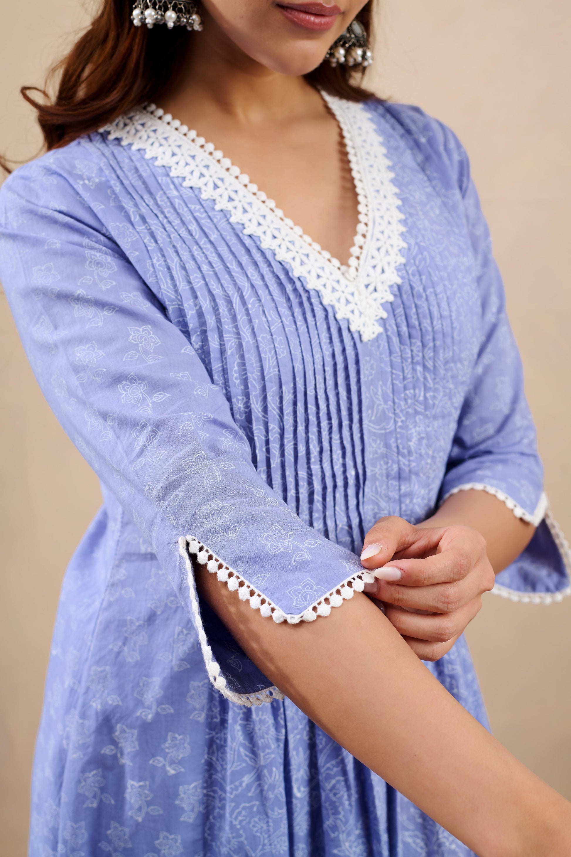 Hoor Sky Blue A-Line Kurta with pant and Dupatta-FL
