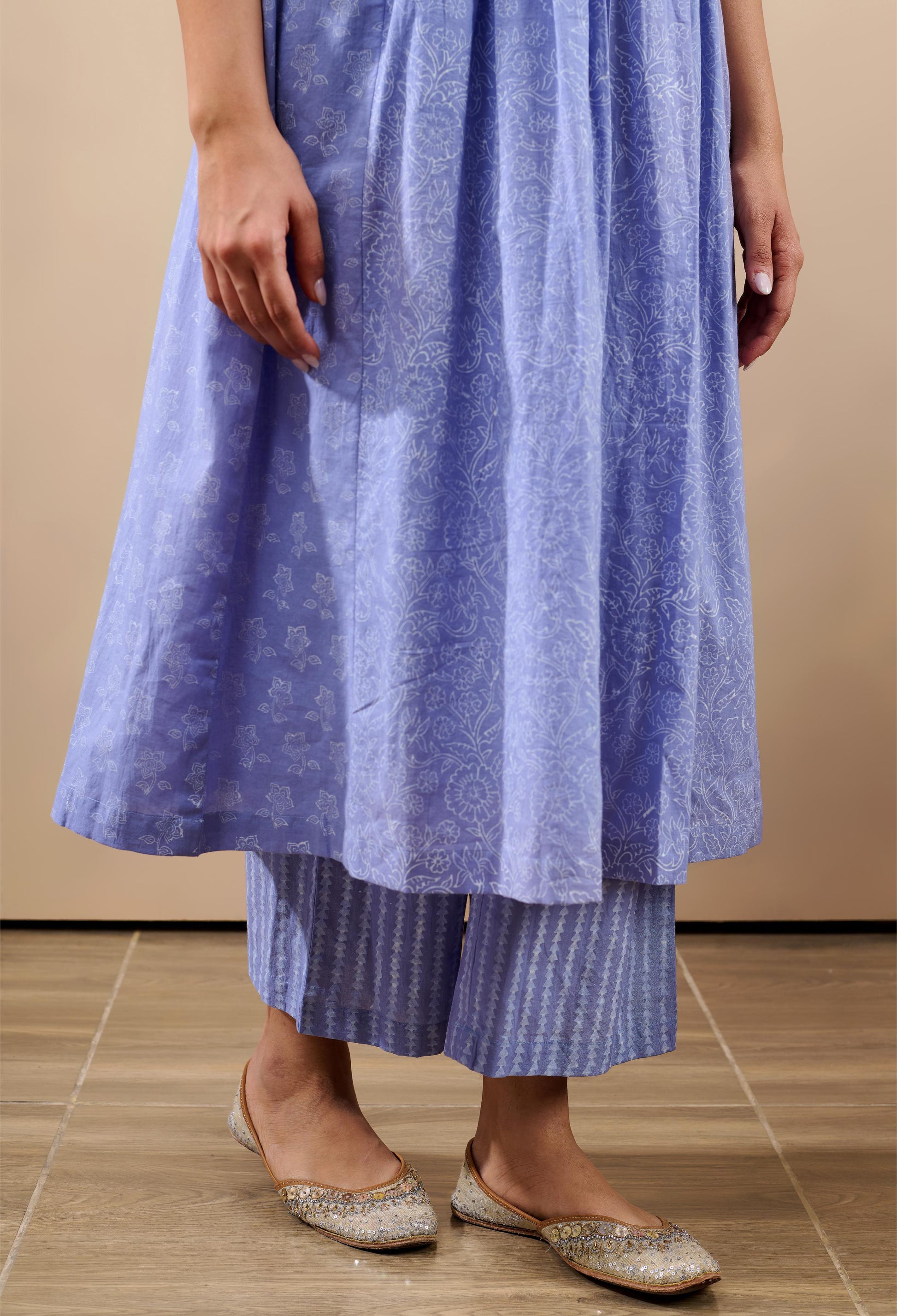 Hoor Sky Blue A-Line Kurta with pant and Dupatta-FL