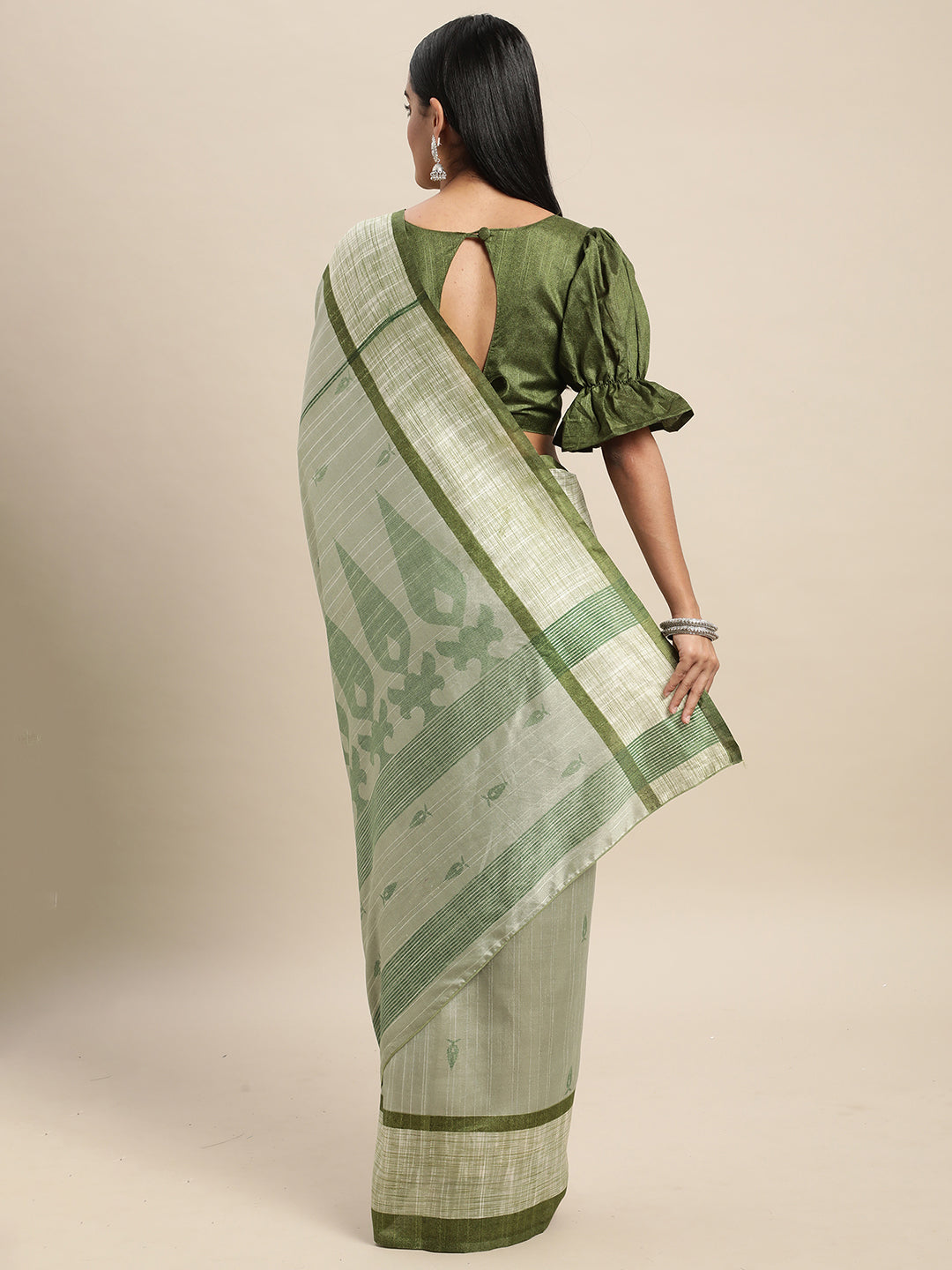 Bhagalpuri Silk Green Printed Designer Saree With Blouse