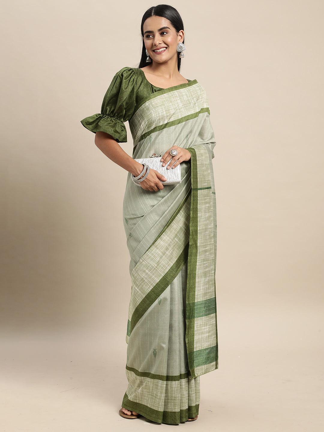 Bhagalpuri Silk Green Printed Designer Saree With Blouse