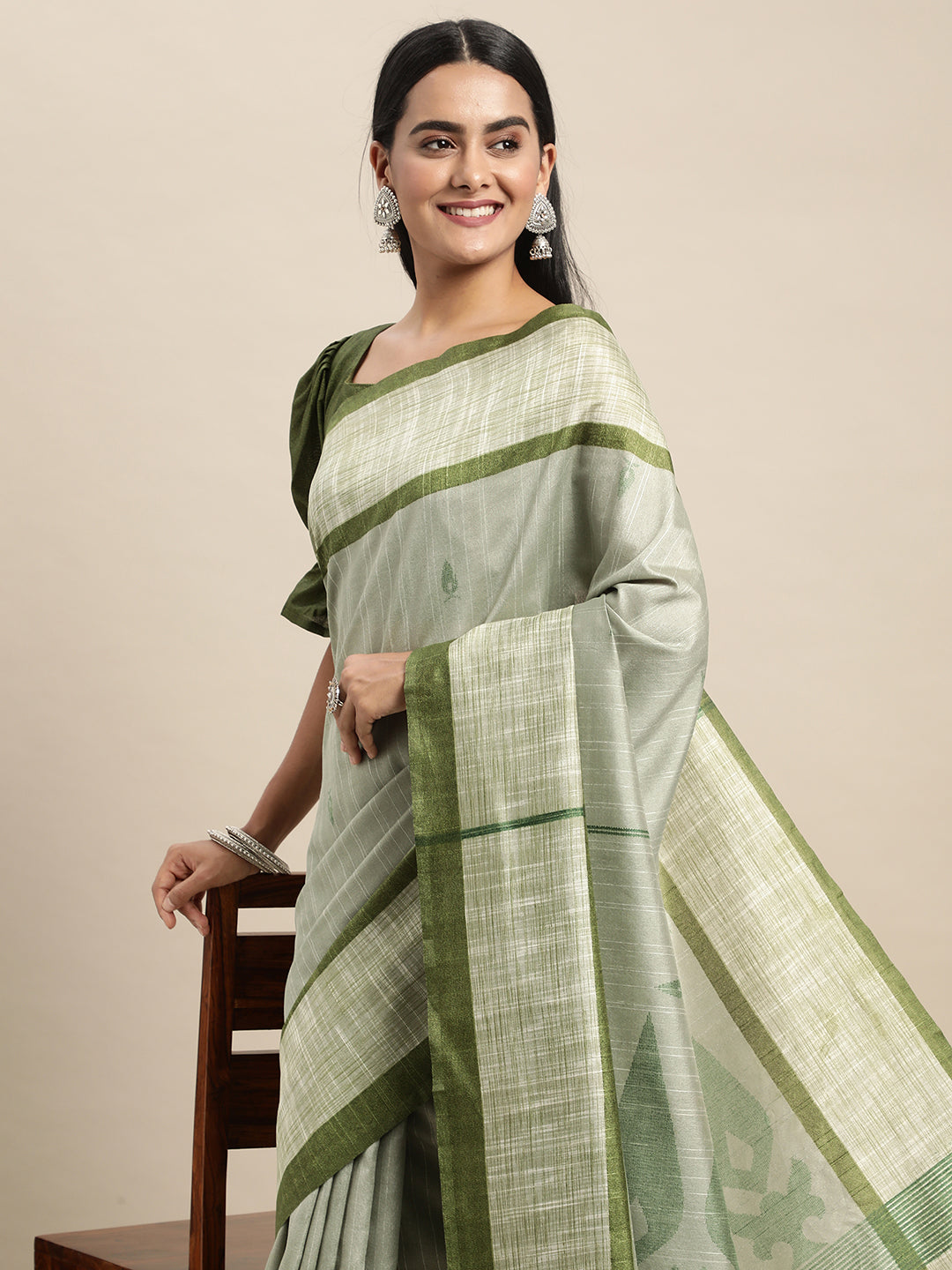 Bhagalpuri Silk Green Printed Designer Saree With Blouse