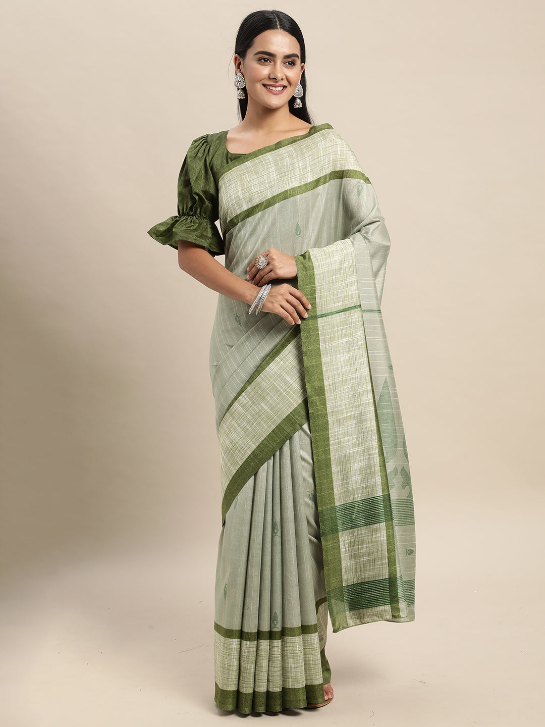 Bhagalpuri Silk Green Printed Designer Saree With Blouse