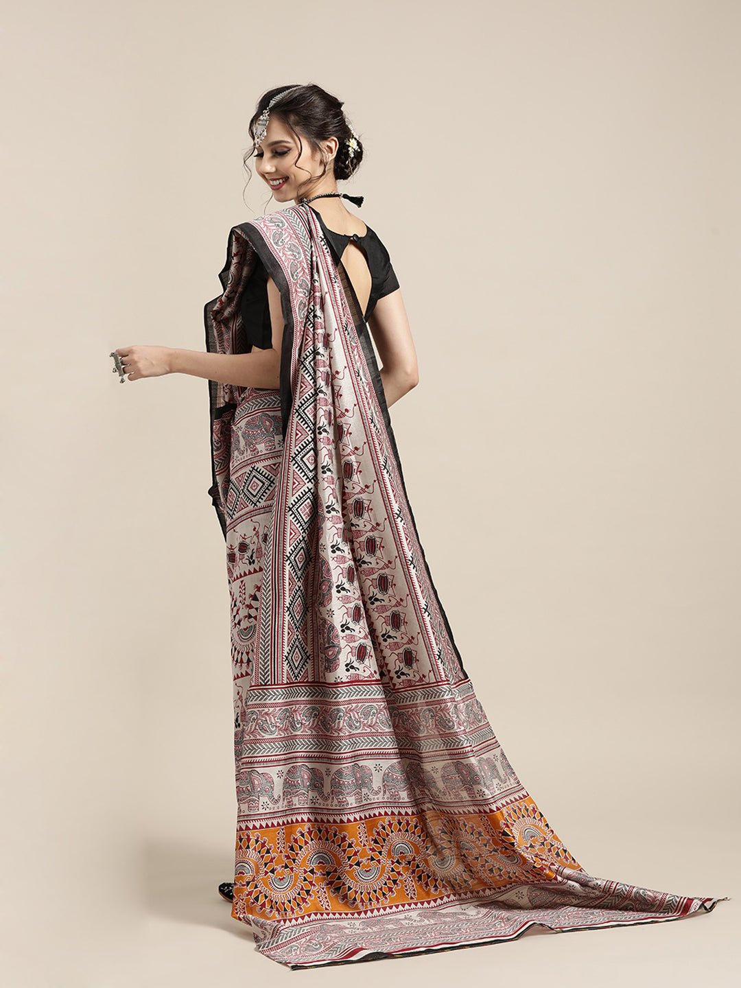 Bhagalpuri Silk Grey Printed Designer Saree With Blouse