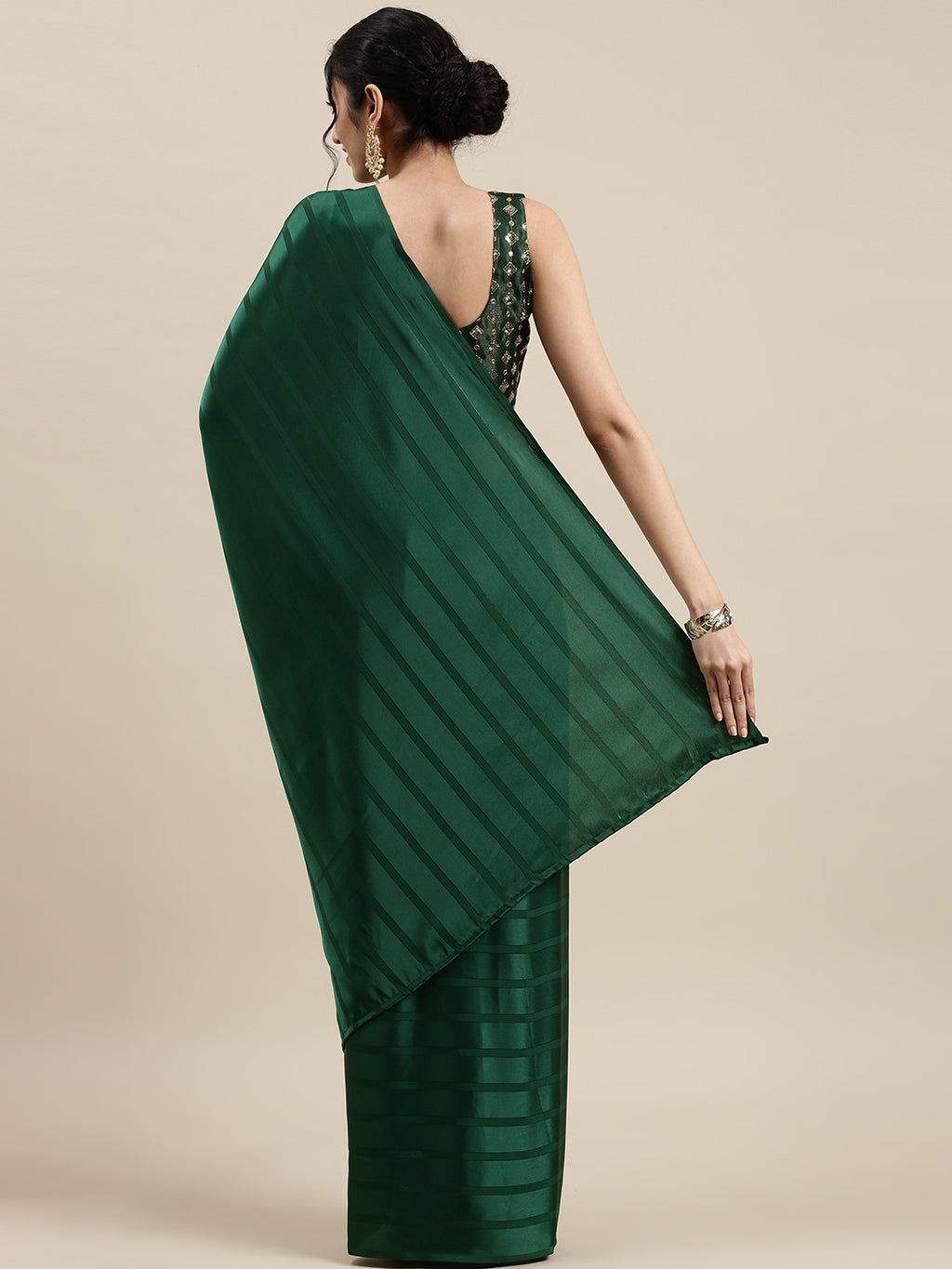Satin Green Solid DesignerSaree With Blouse Piece