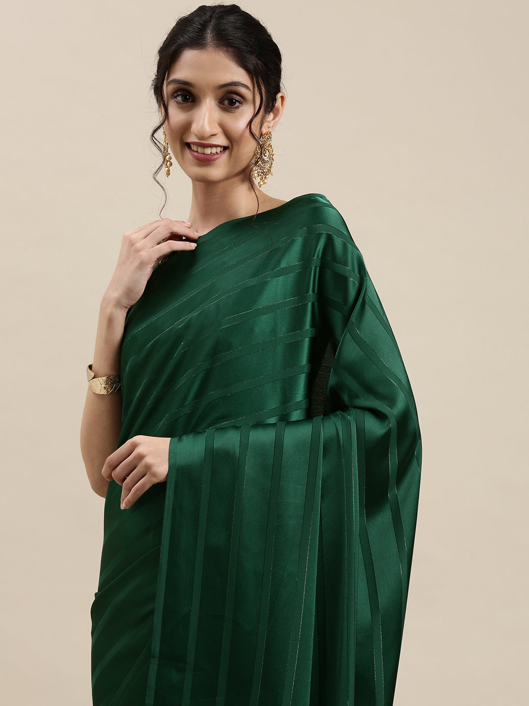 Satin Green Solid DesignerSaree With Blouse Piece