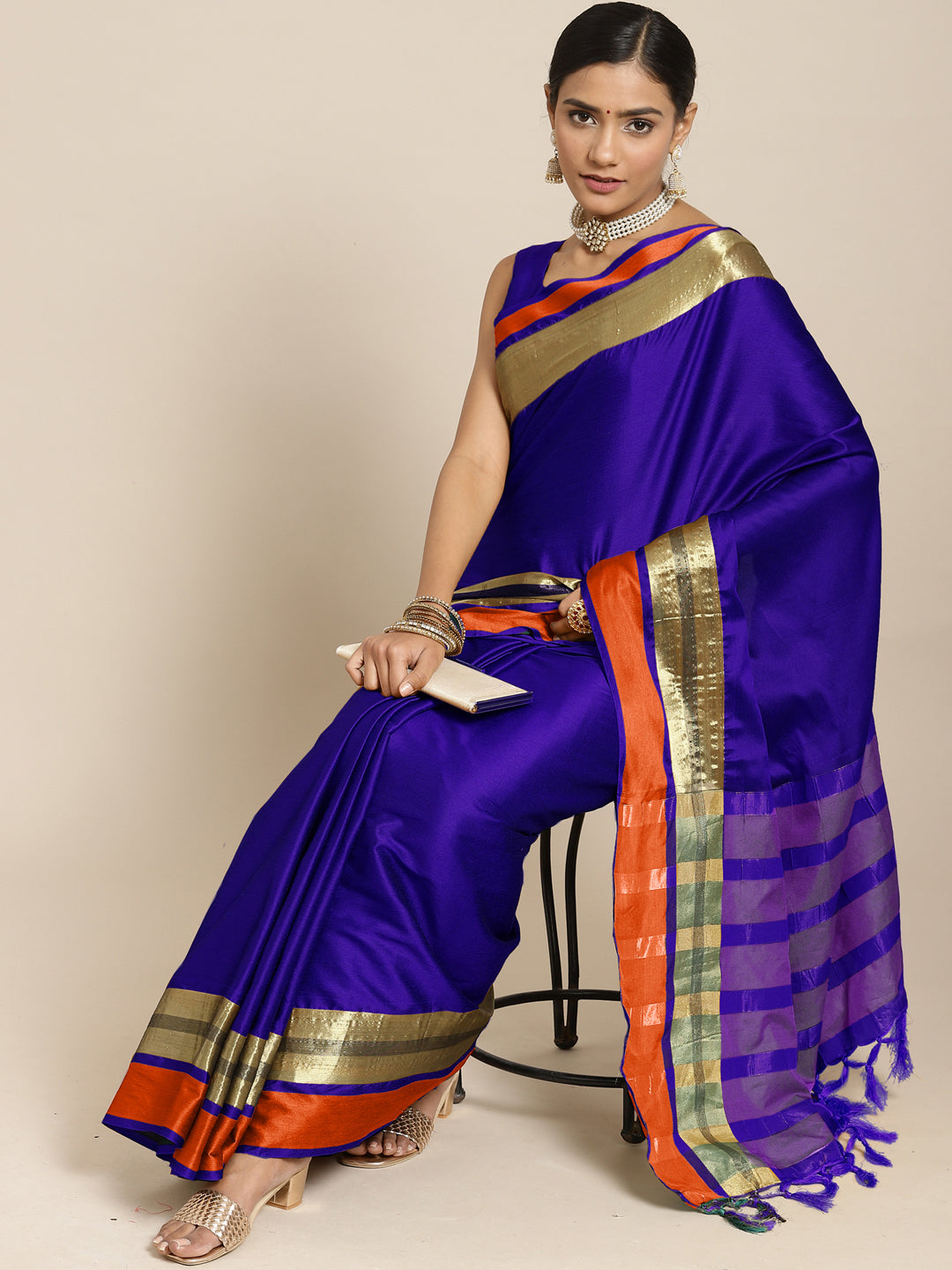 Aura Silk Blue Woven Design Designer Saree With Blouse