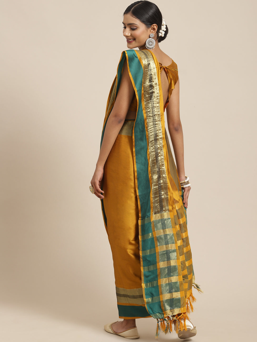 Aura Silk Mustard Woven Design Designer Saree With Blouse