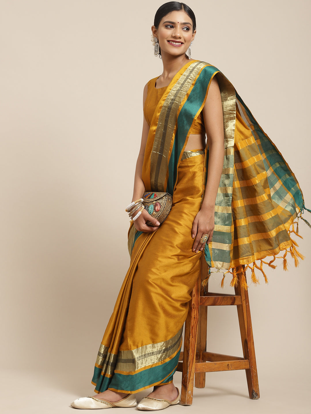 Aura Silk Mustard Woven Design Designer Saree With Blouse