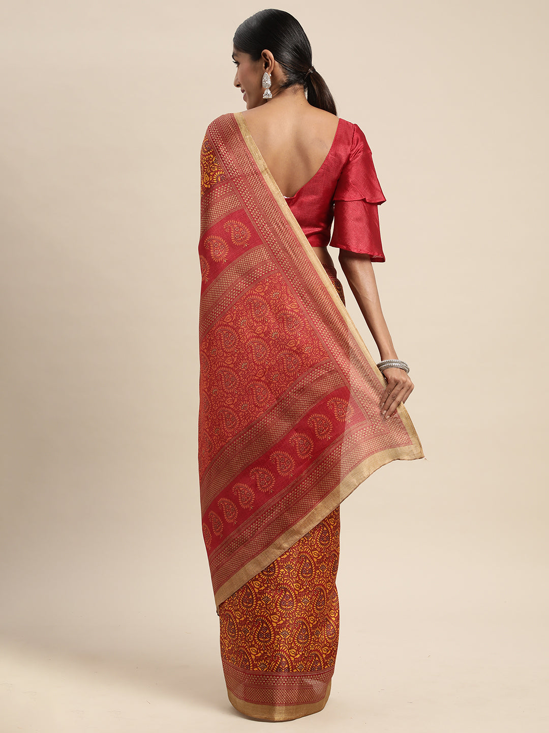 Bhagalpuri Silk Mustard Printed Celebrity Saree With Blouse