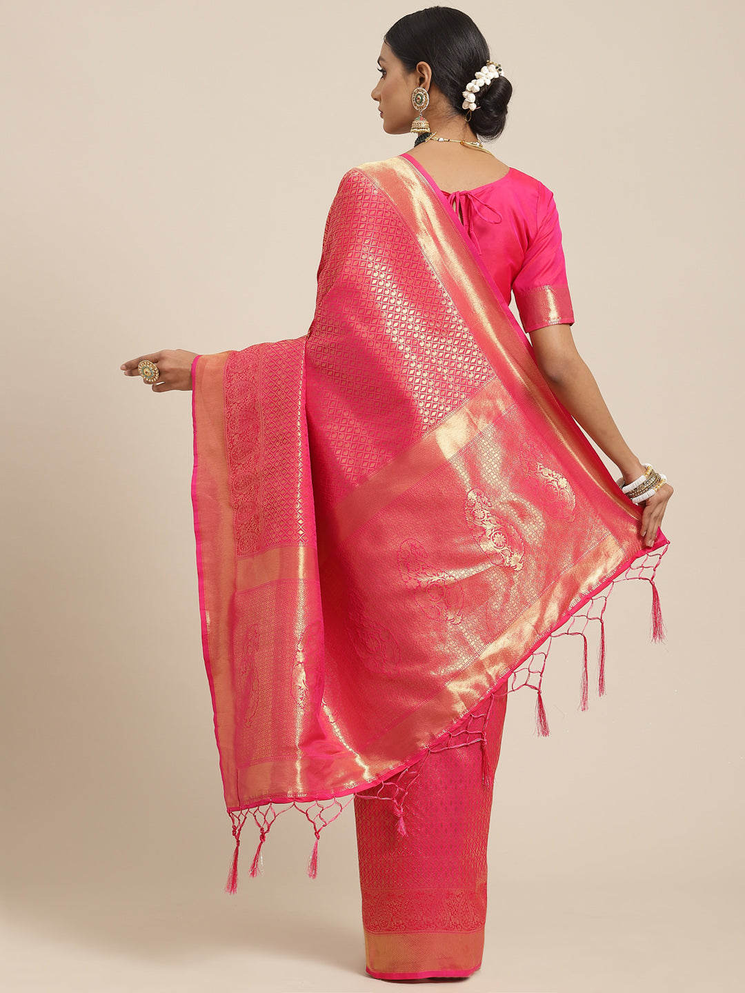 Kanjeevaram Silk Pink Woven Design Woven saree With Blouse