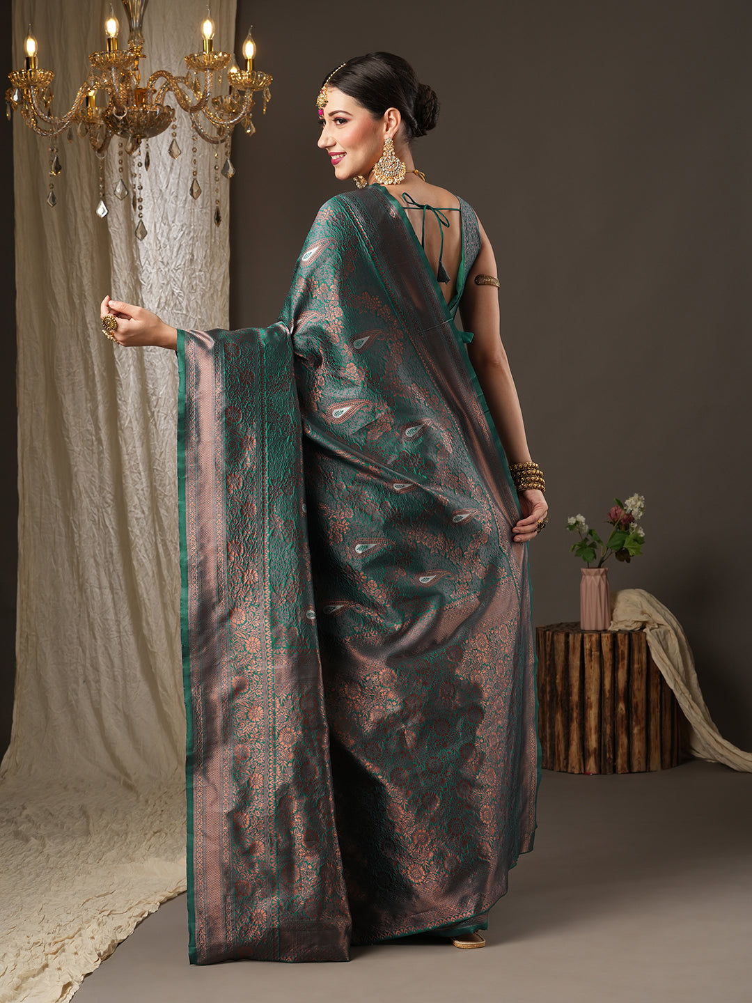 Silk Blend Teal blue Woven Design Designer Saree With Blouse