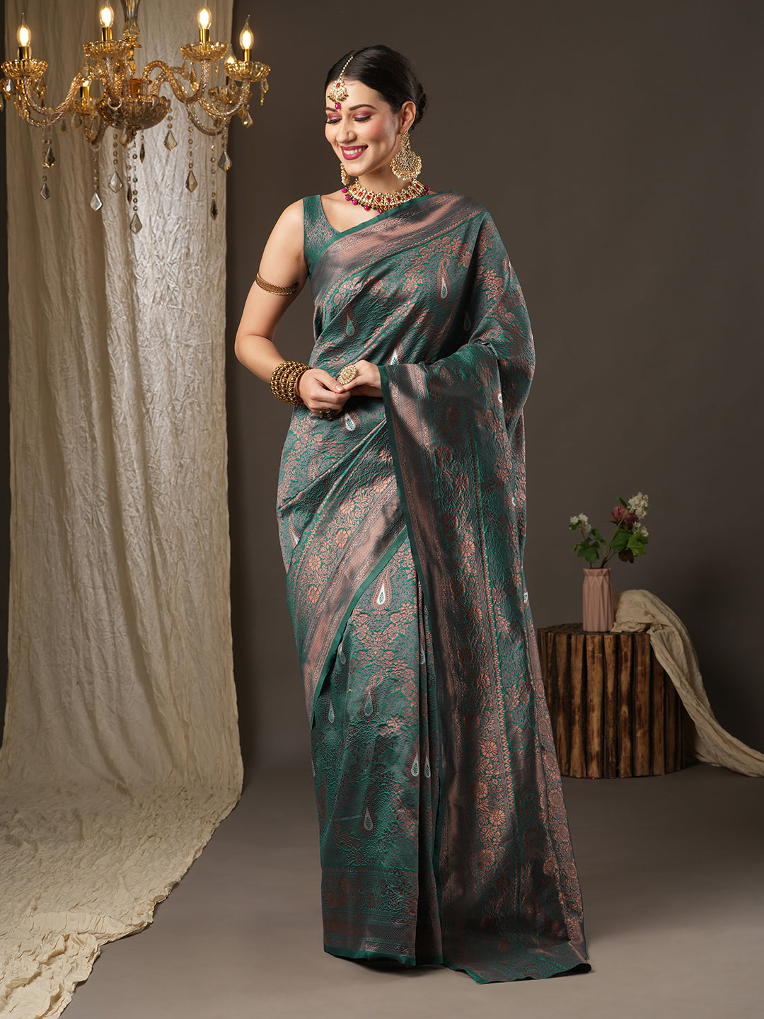 Silk Blend Teal blue Woven Design Designer Saree With Blouse