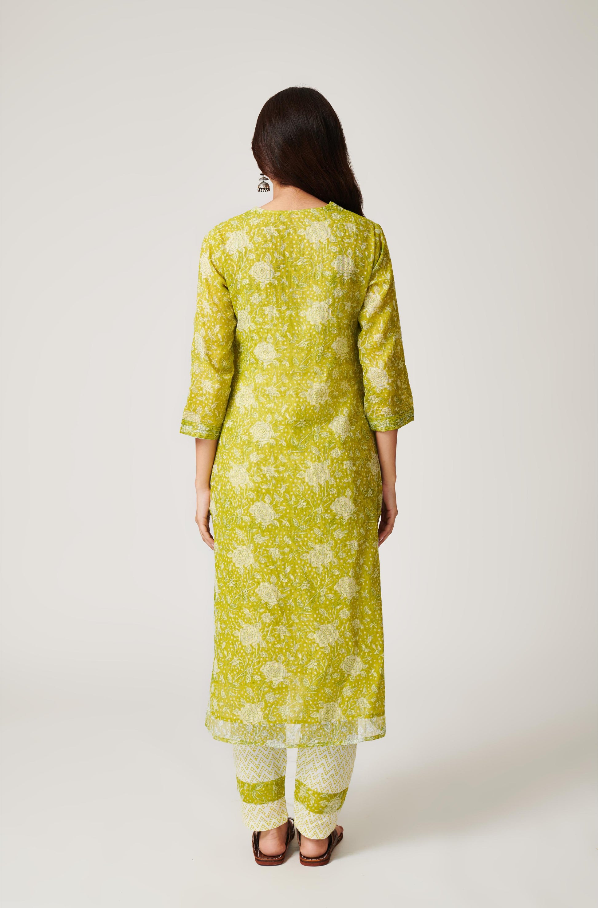 Kamal Lime Green Kota Doria Set of 3-FL