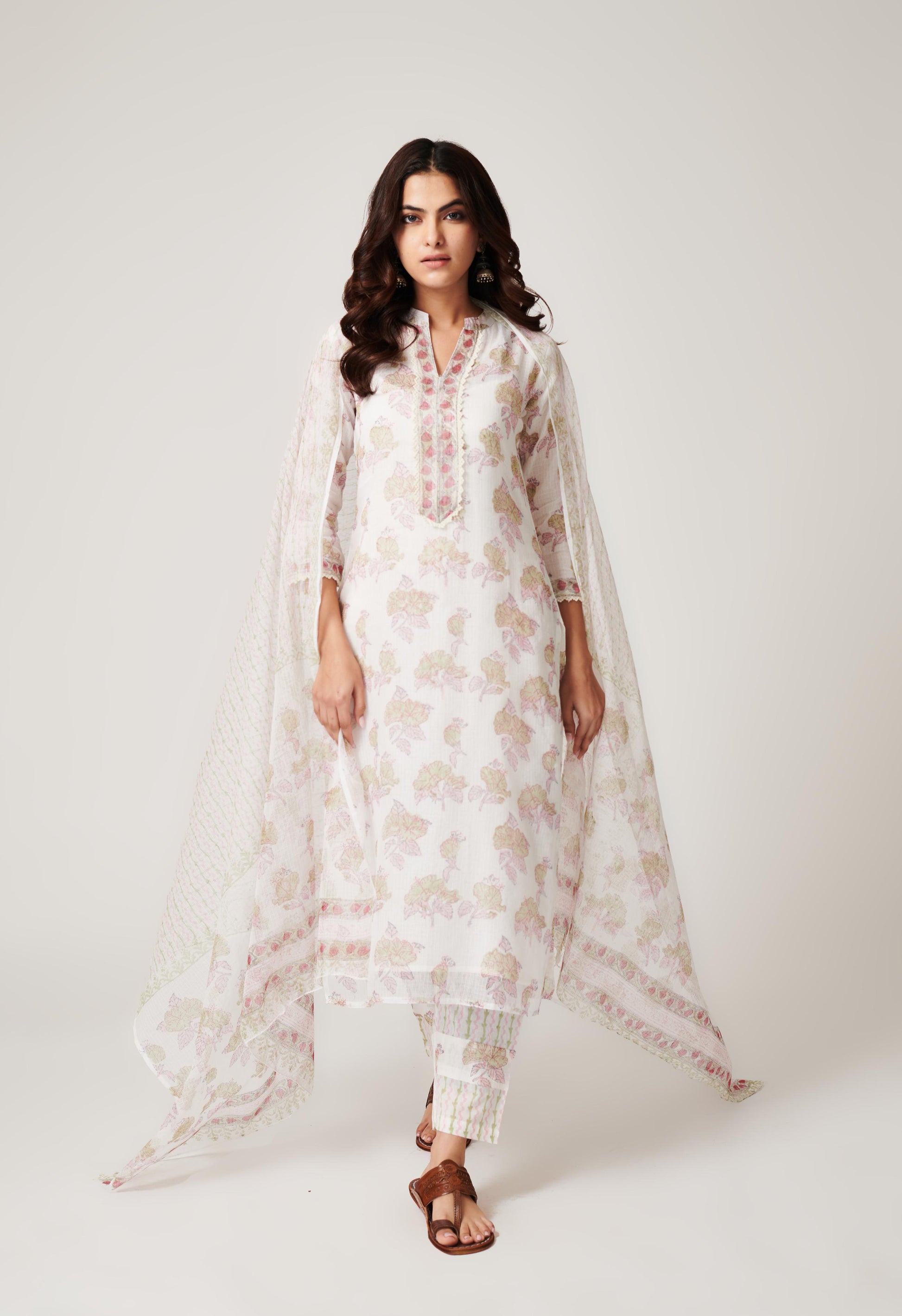 Kamal White Kota Doria Suit (set of 3)-FL