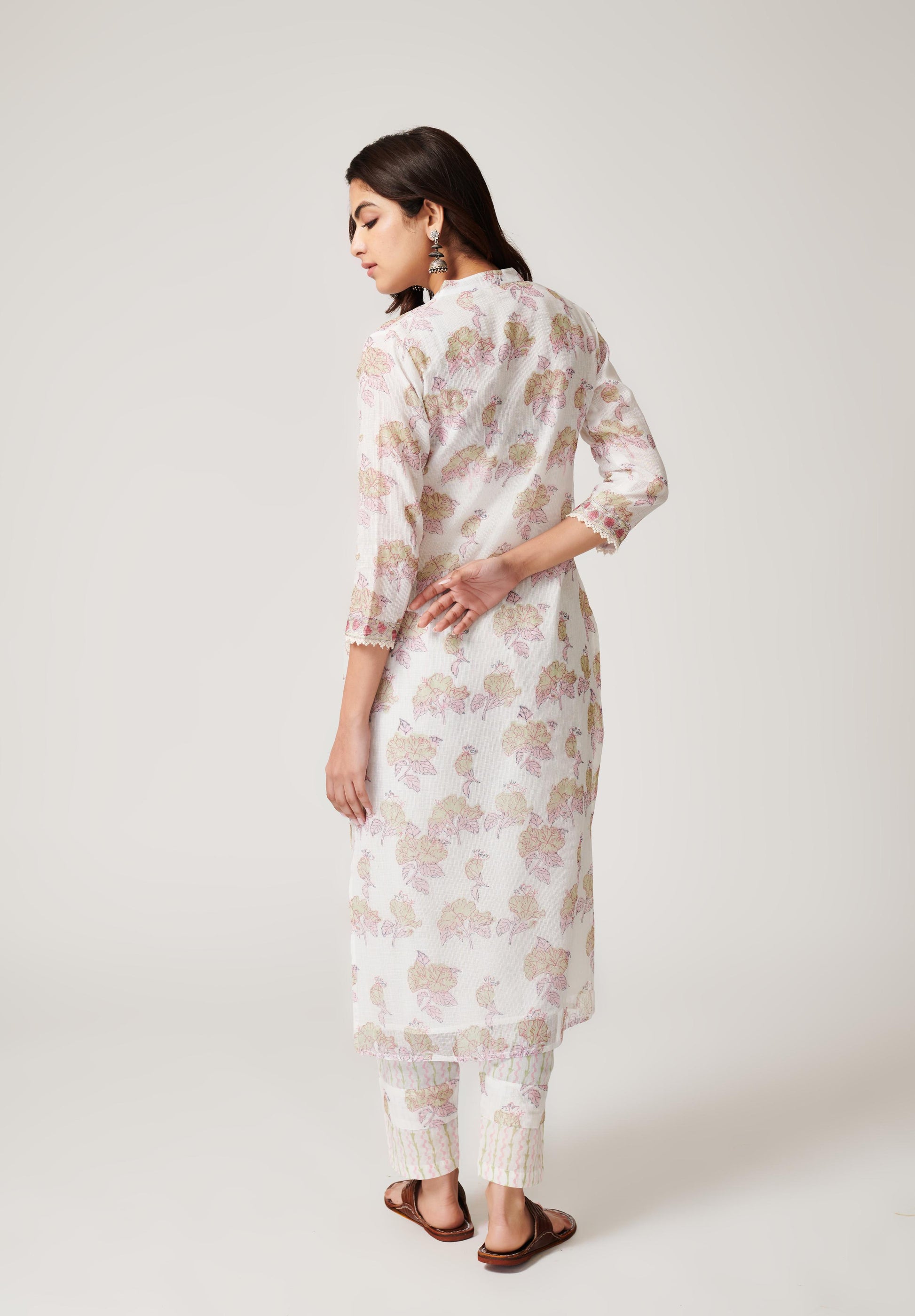 Kamal White Kota Doria Suit (set of 3)-FL