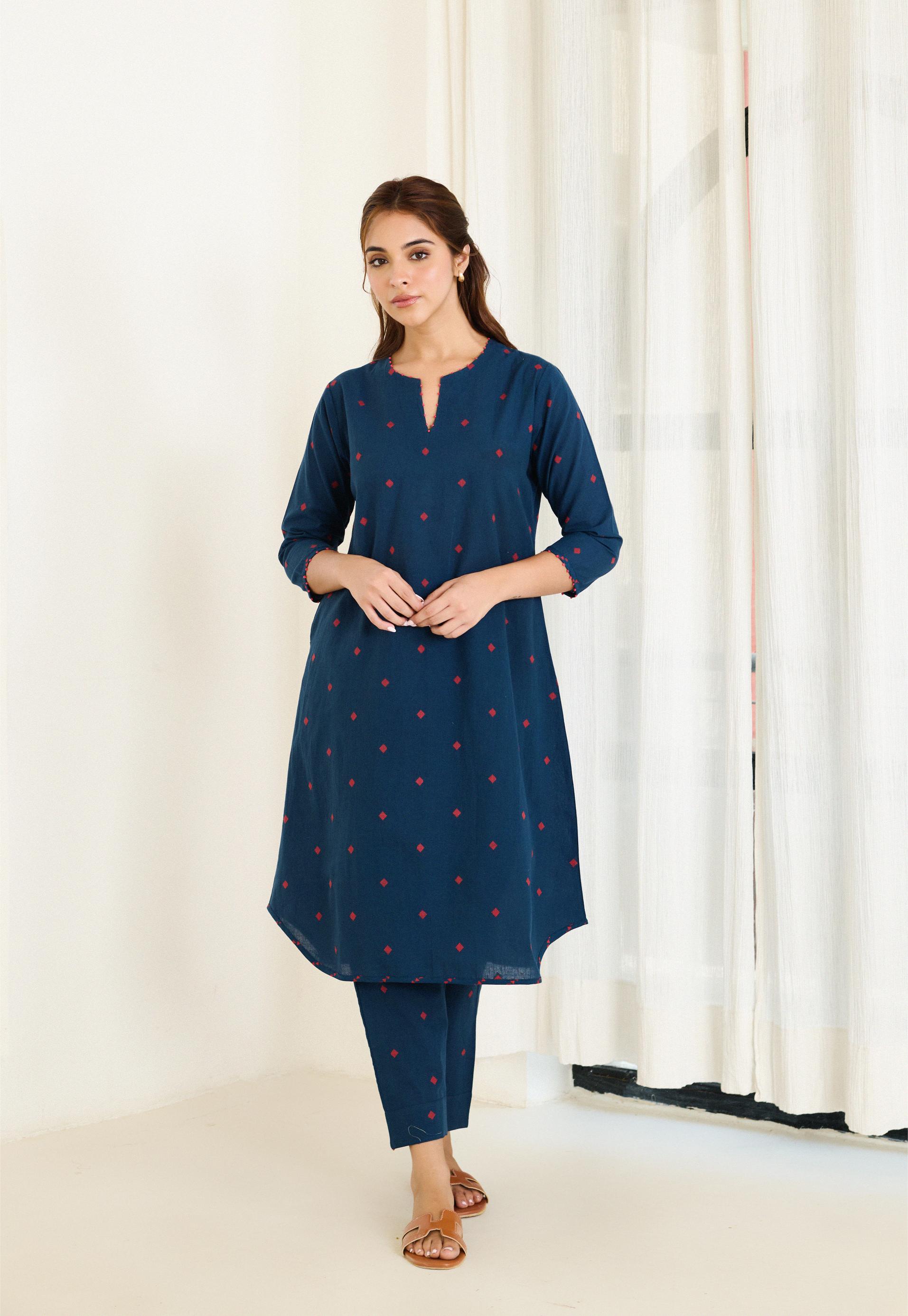 Saadgi Blue Kurta Set with Same Pant - Set of 2-FL
