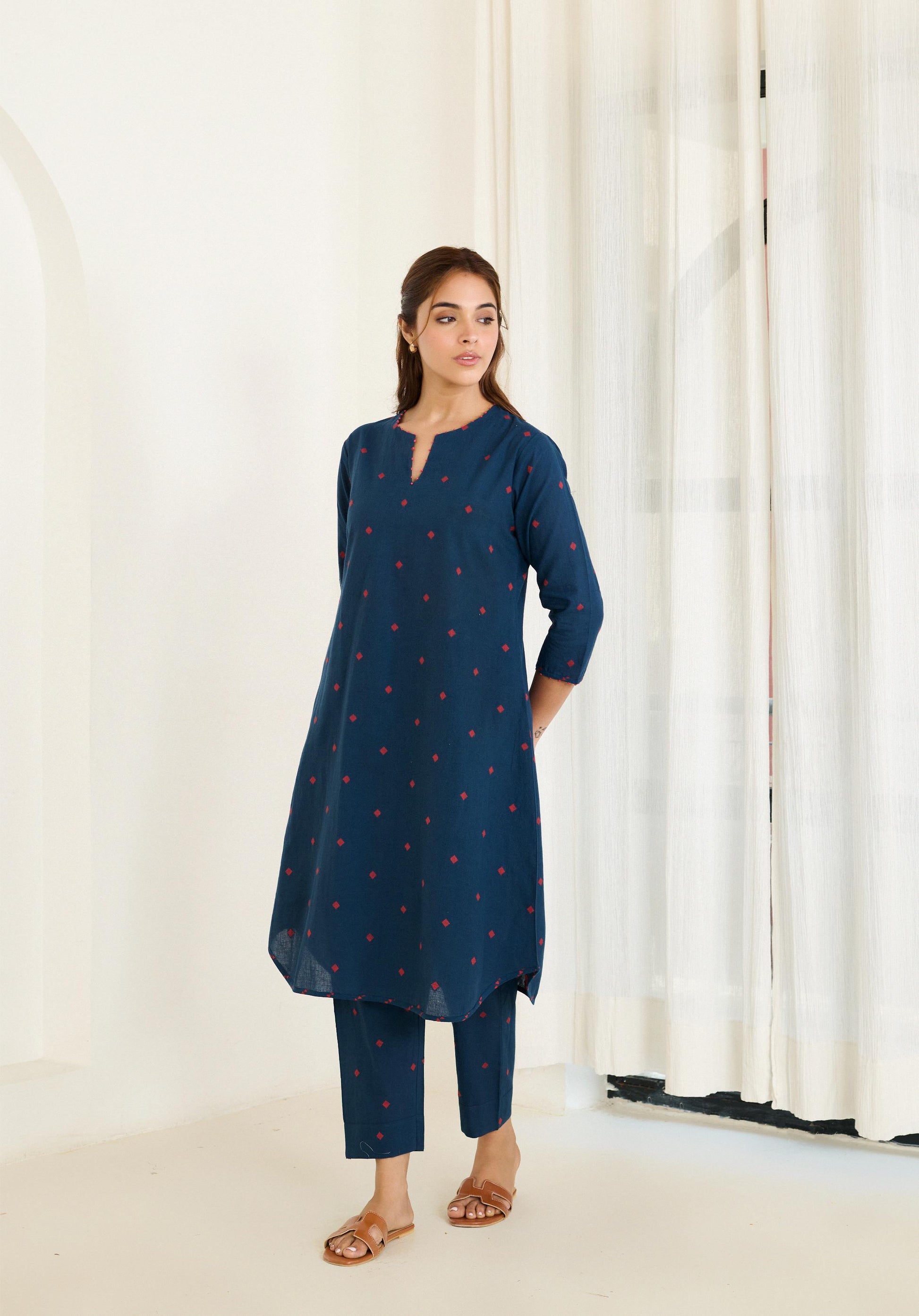 Saadgi Blue Kurta Set with Same Pant - Set of 2-FL