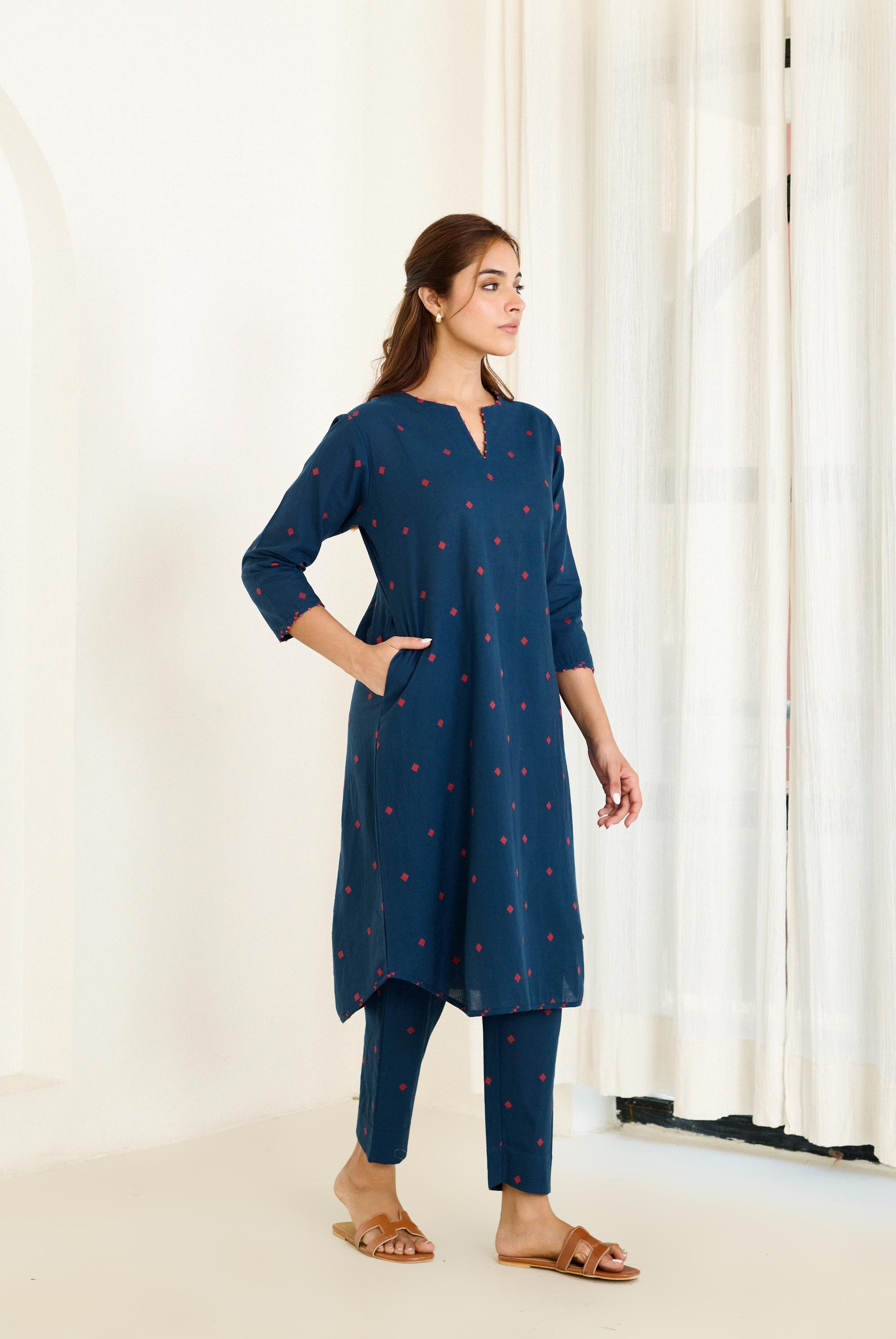 Saadgi Blue Kurta Set with Same Pant - Set of 2-FL