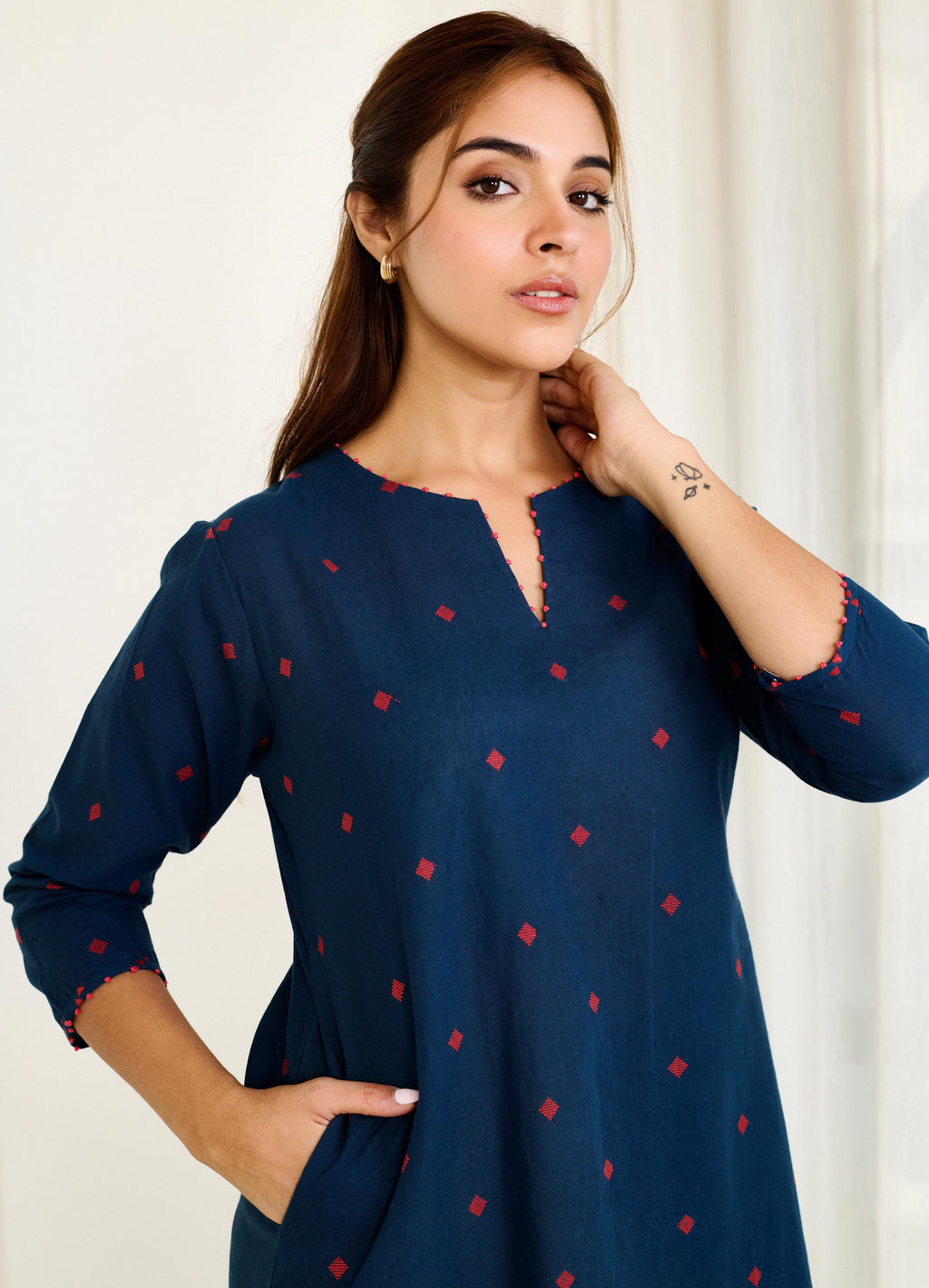 Saadgi Blue Kurta Set with Same Pant - Set of 2-FL