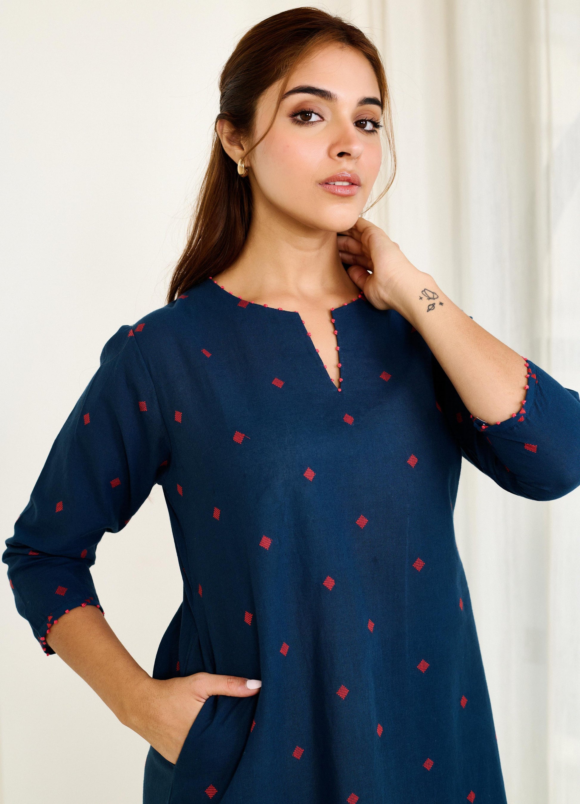 Saadgi Blue Kurta Set with Same Pant - Set of 2-FL