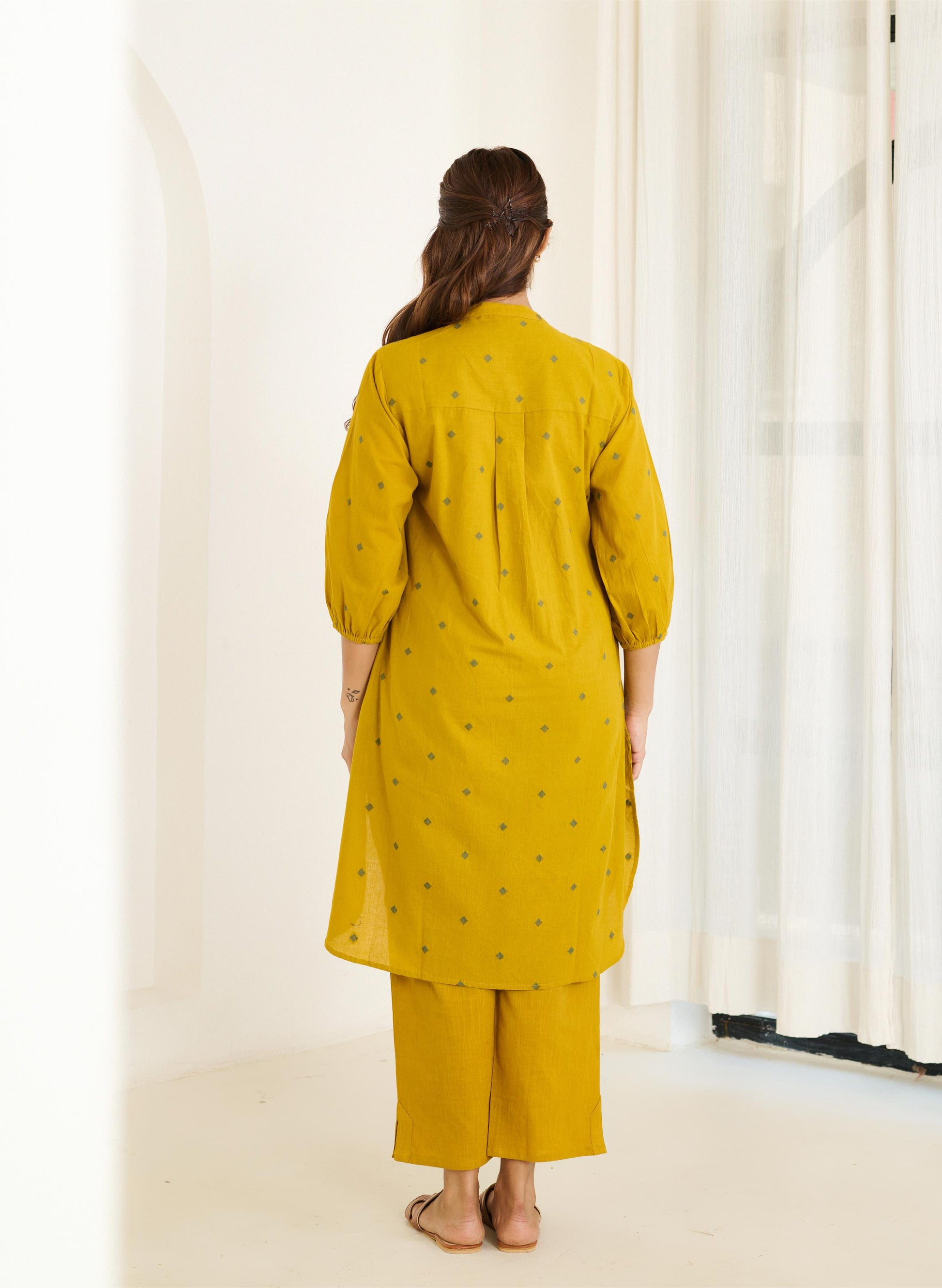 Saadgi Mustard Kurta Set with Solid Pant - Set of 2-FL
