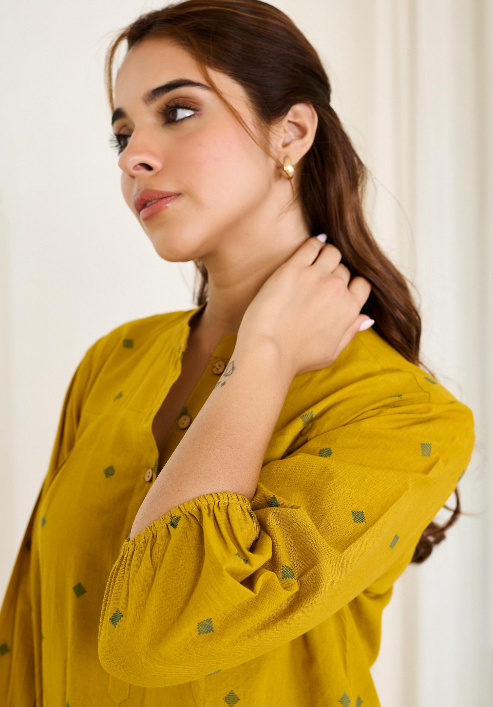 Saadgi Mustard Kurta Set with Solid Pant - Set of 2-FL