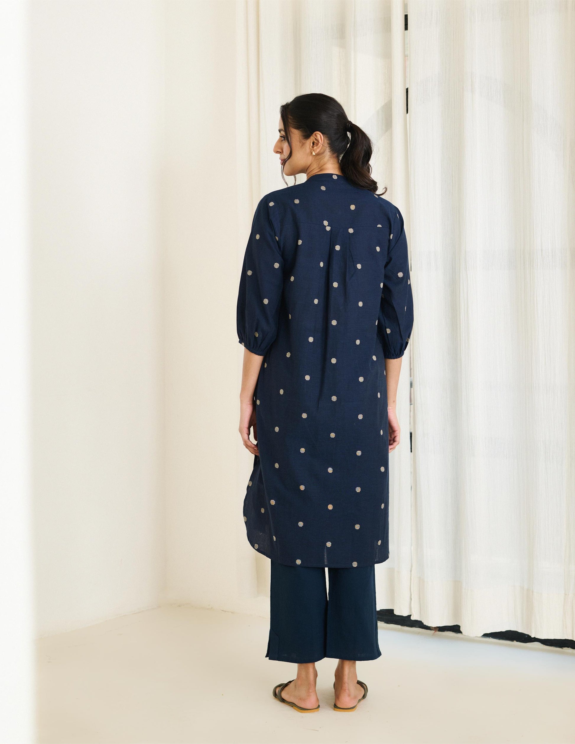 Saadgi Blue Kurta Set with Solid Pant - Set of 2-FL