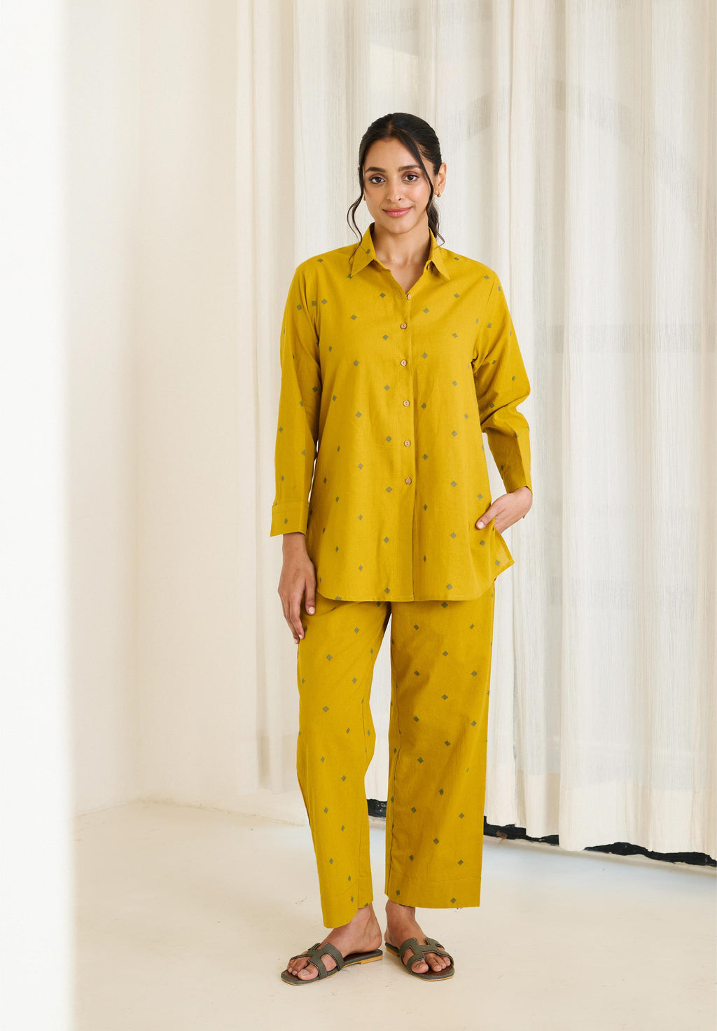 Saadgi Mustard Co-ord Set - ( Set of 2)-FL