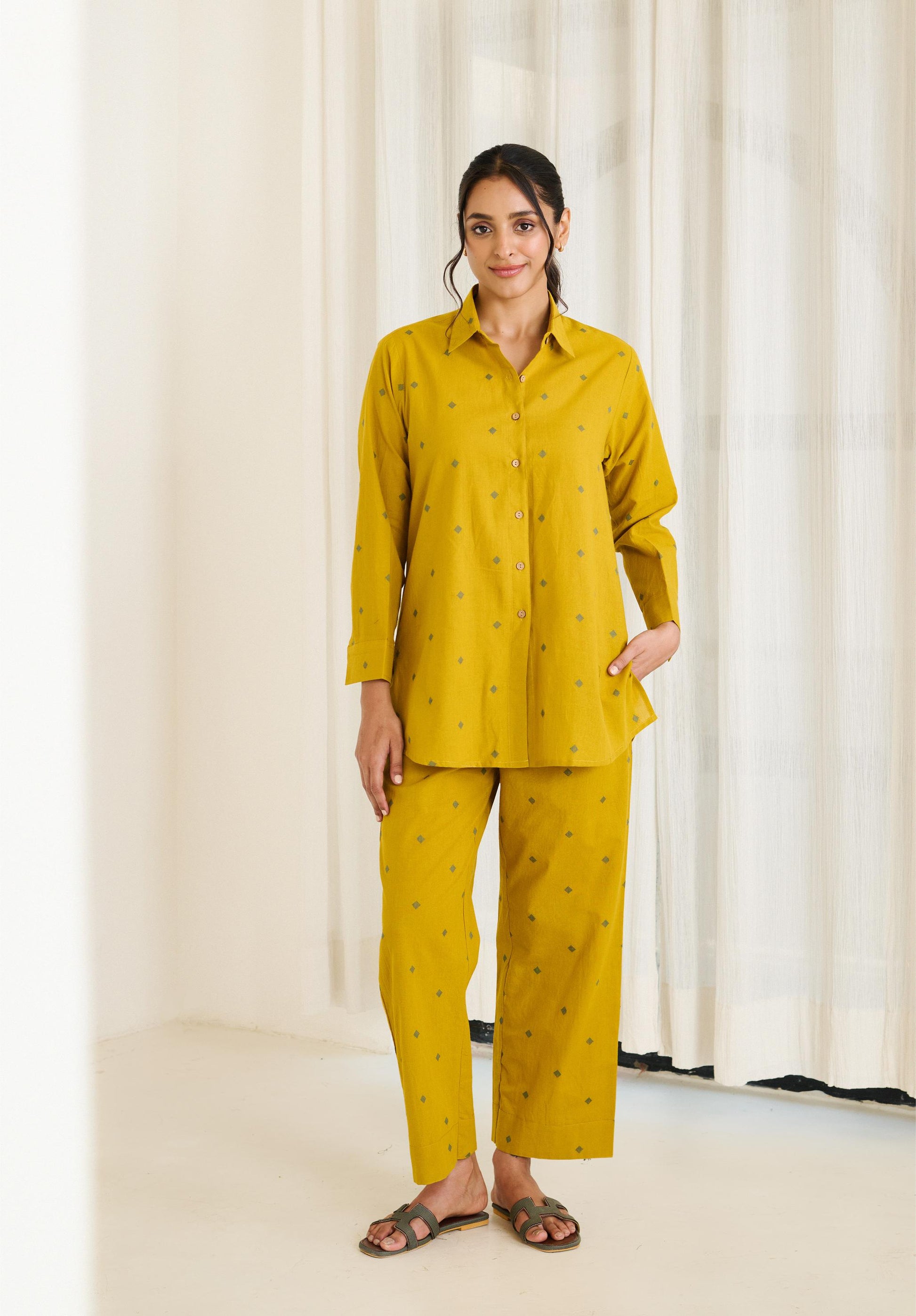Saadgi Mustard Co-ord Set - ( Set of 2)-FL