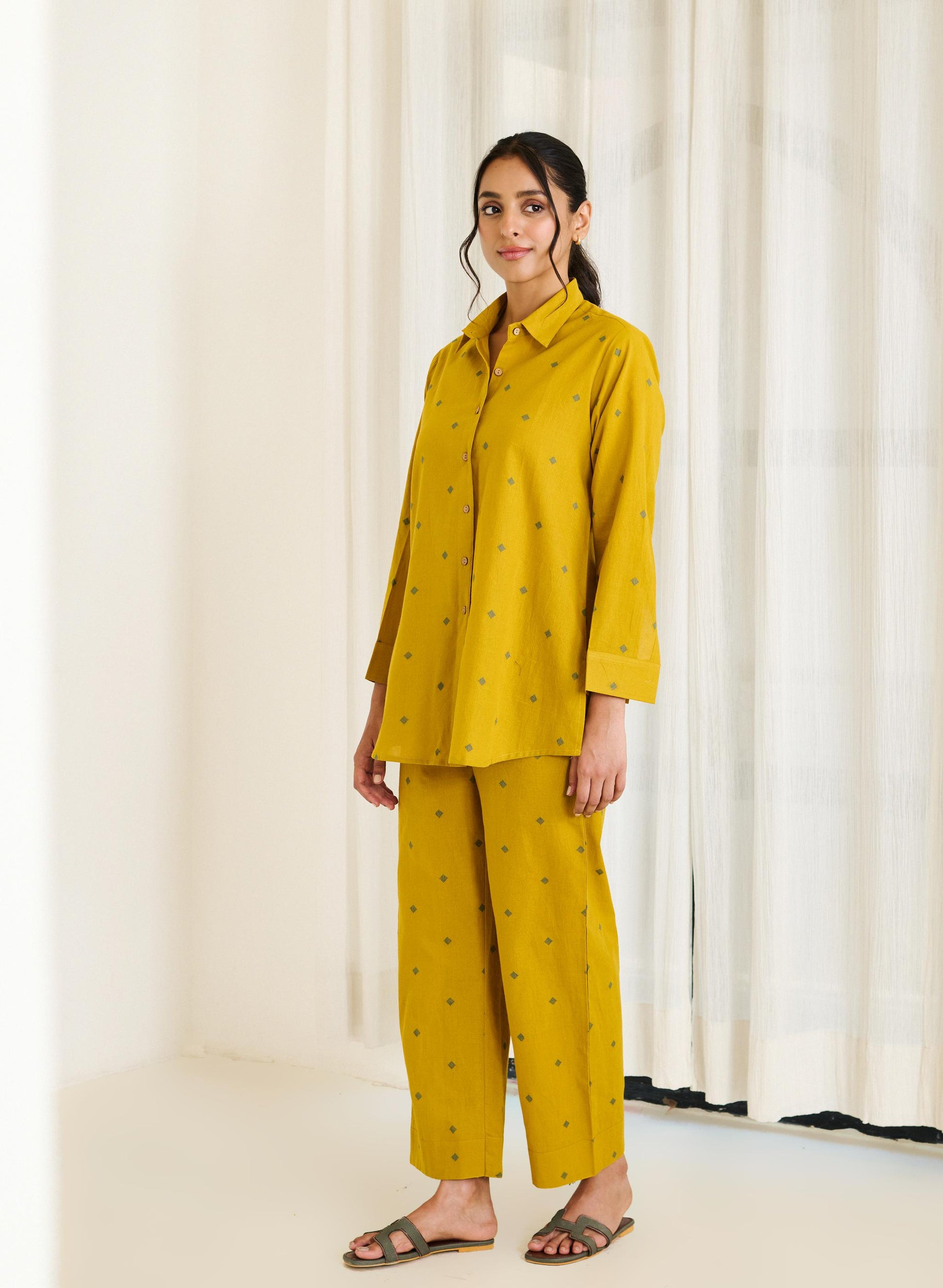 Saadgi Mustard Co-ord Set - ( Set of 2)-FL