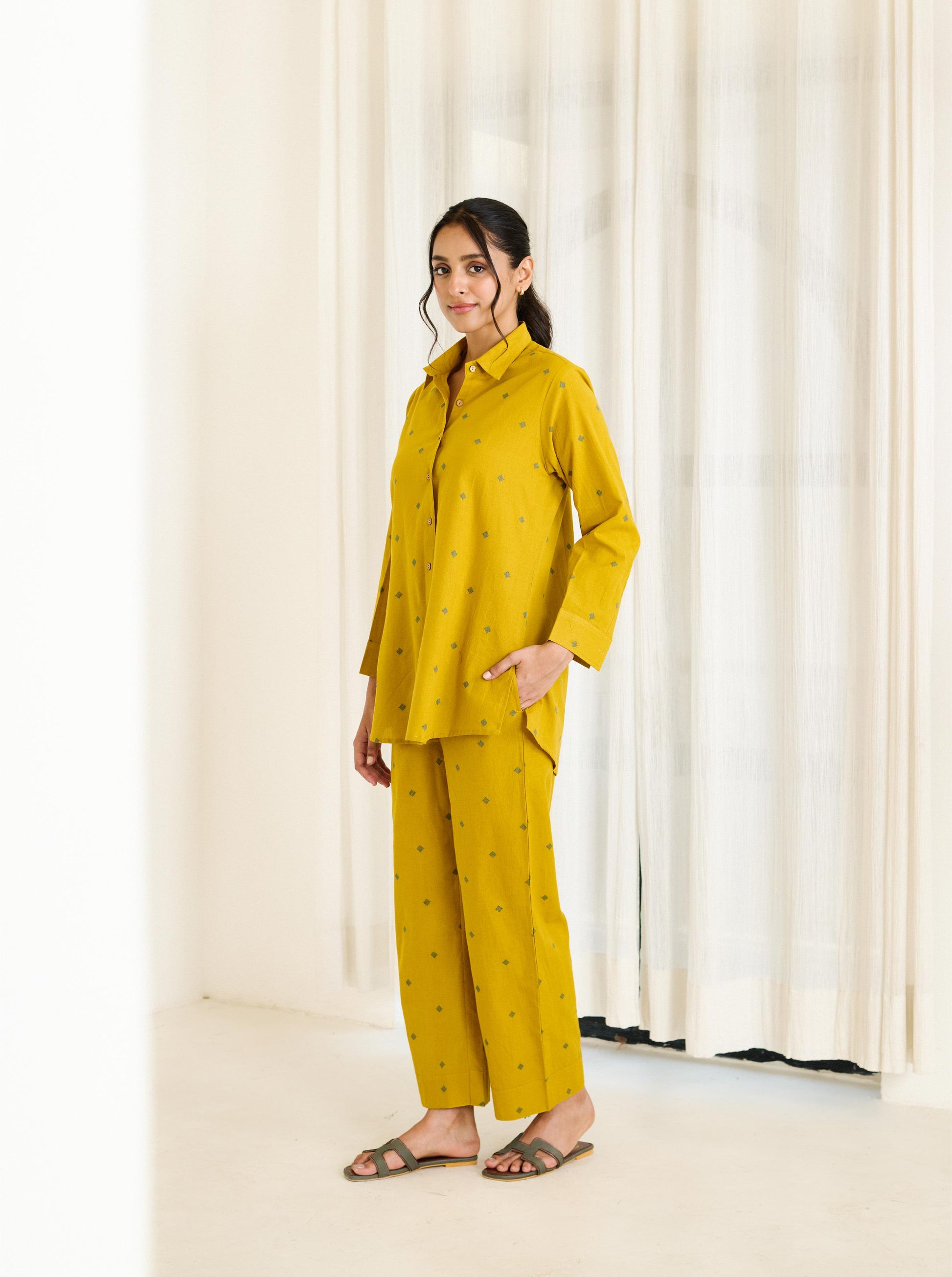 Saadgi Mustard Co-ord Set - ( Set of 2)-FL