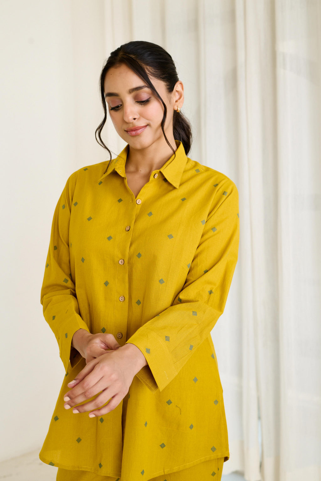 Saadgi Mustard Co-ord Set - ( Set of 2)-FL