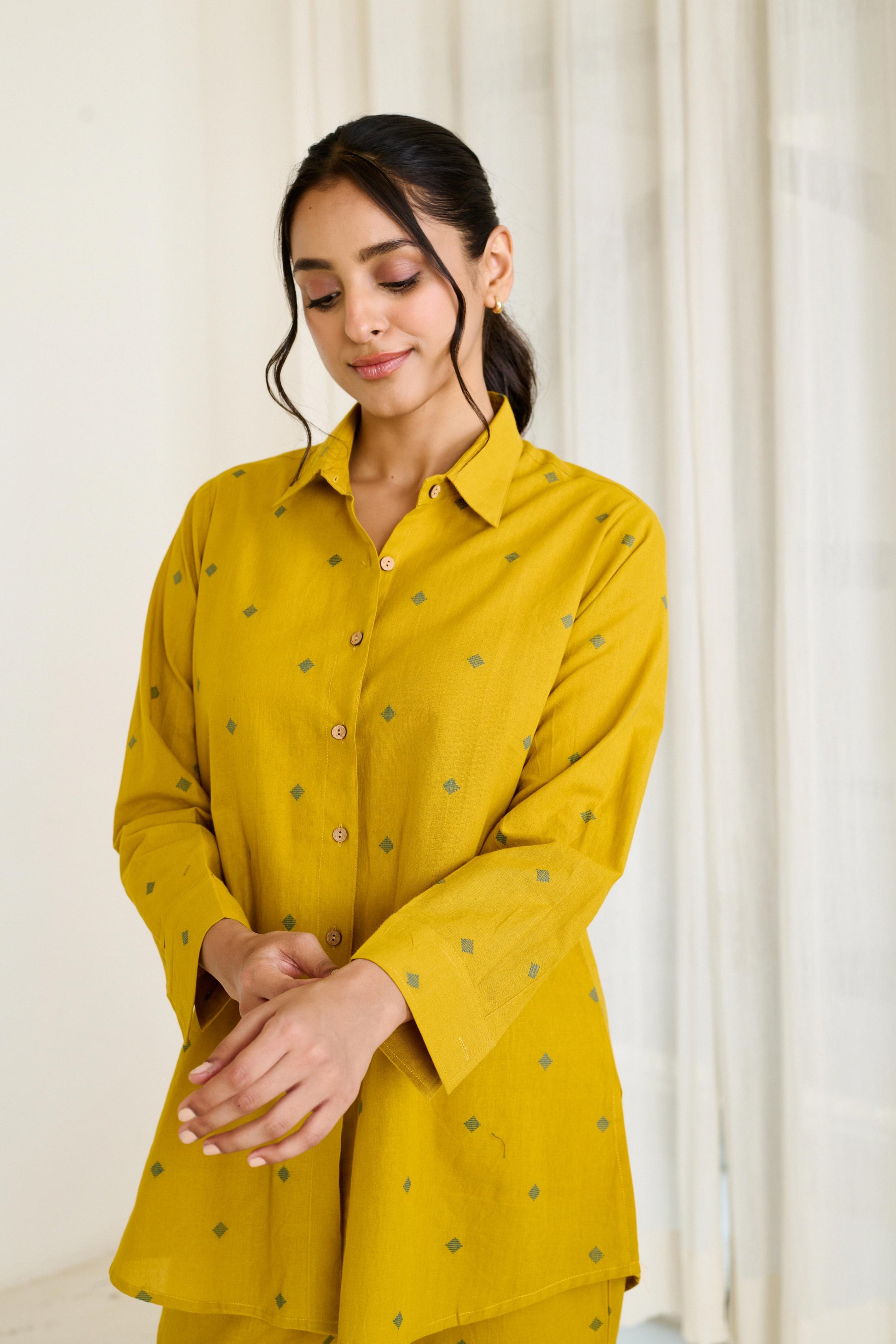 Saadgi Mustard Co-ord Set - ( Set of 2)-FL