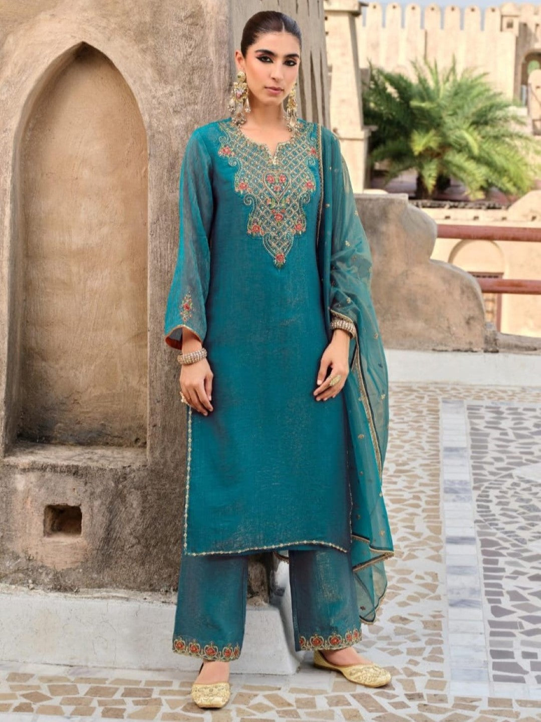 Gambhir Teal Full work suit set