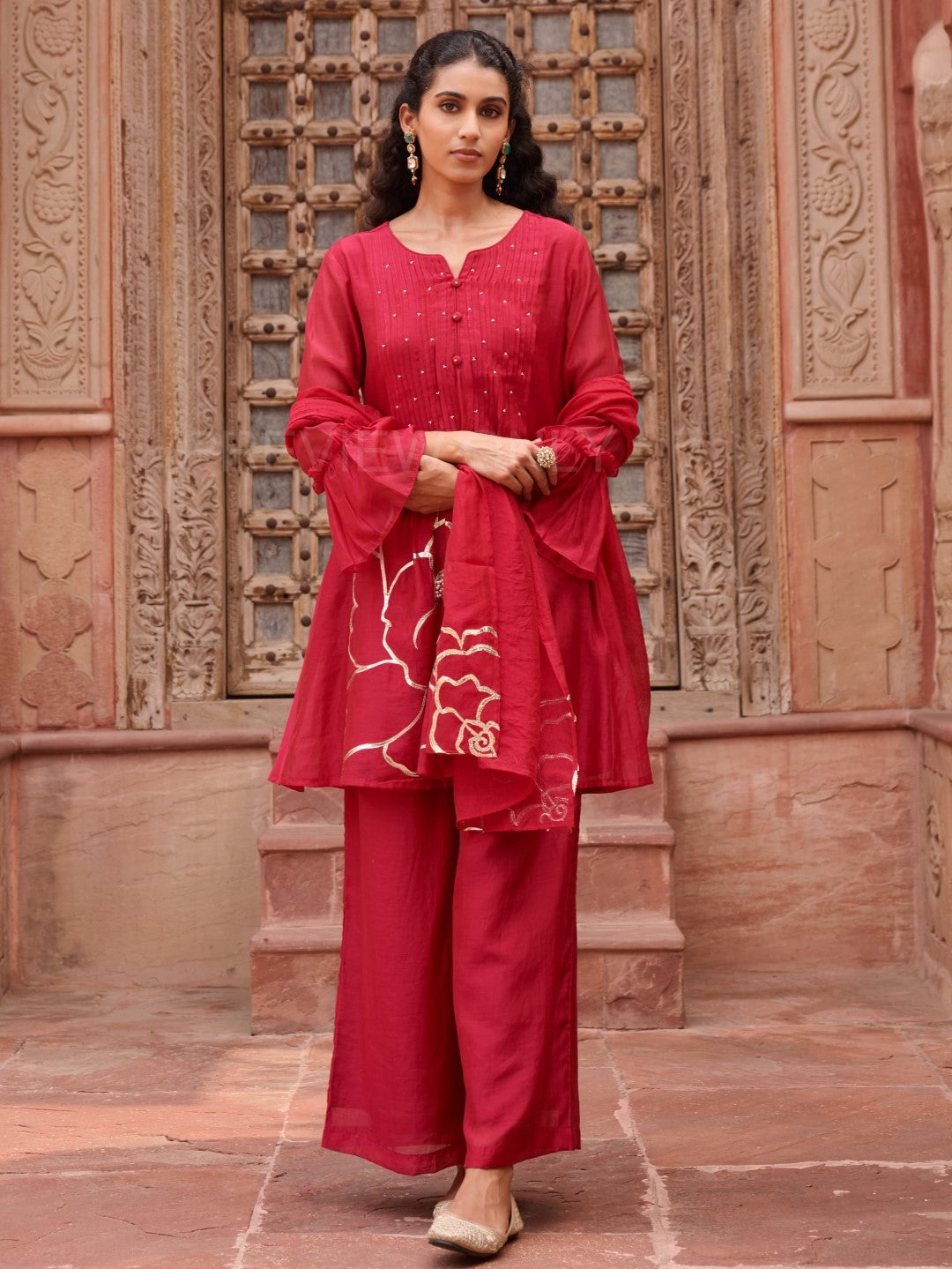 Gaurisha cardinal mul chanderi  embroidery premium suit set-AL