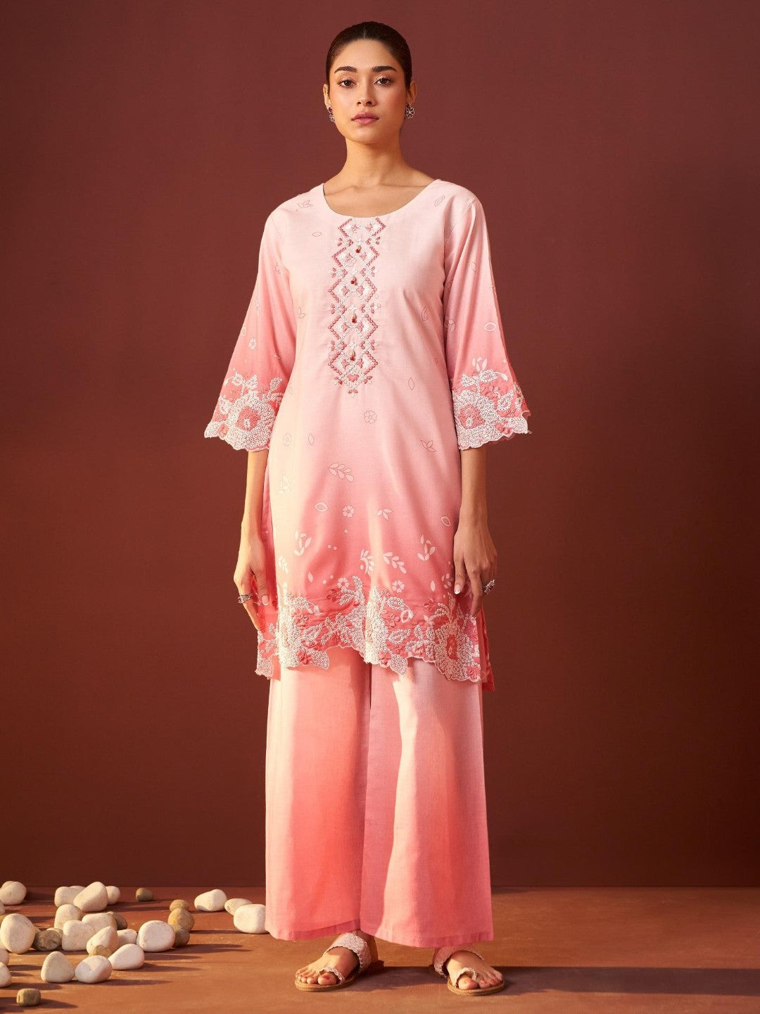 Irasalmon embroidery co-ord set-AL