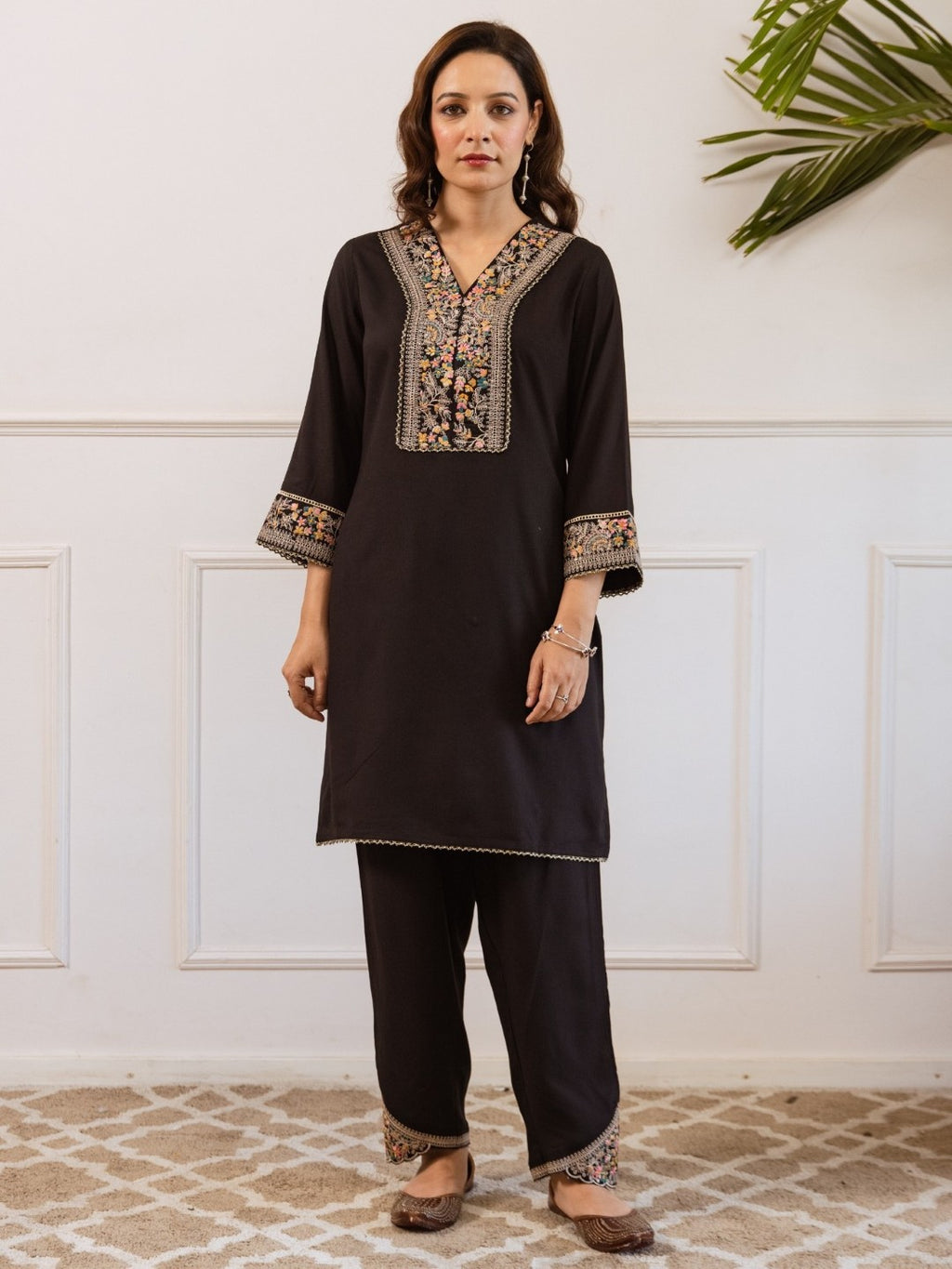 Kabool Ebony embroidery cotton co-ord set-AL