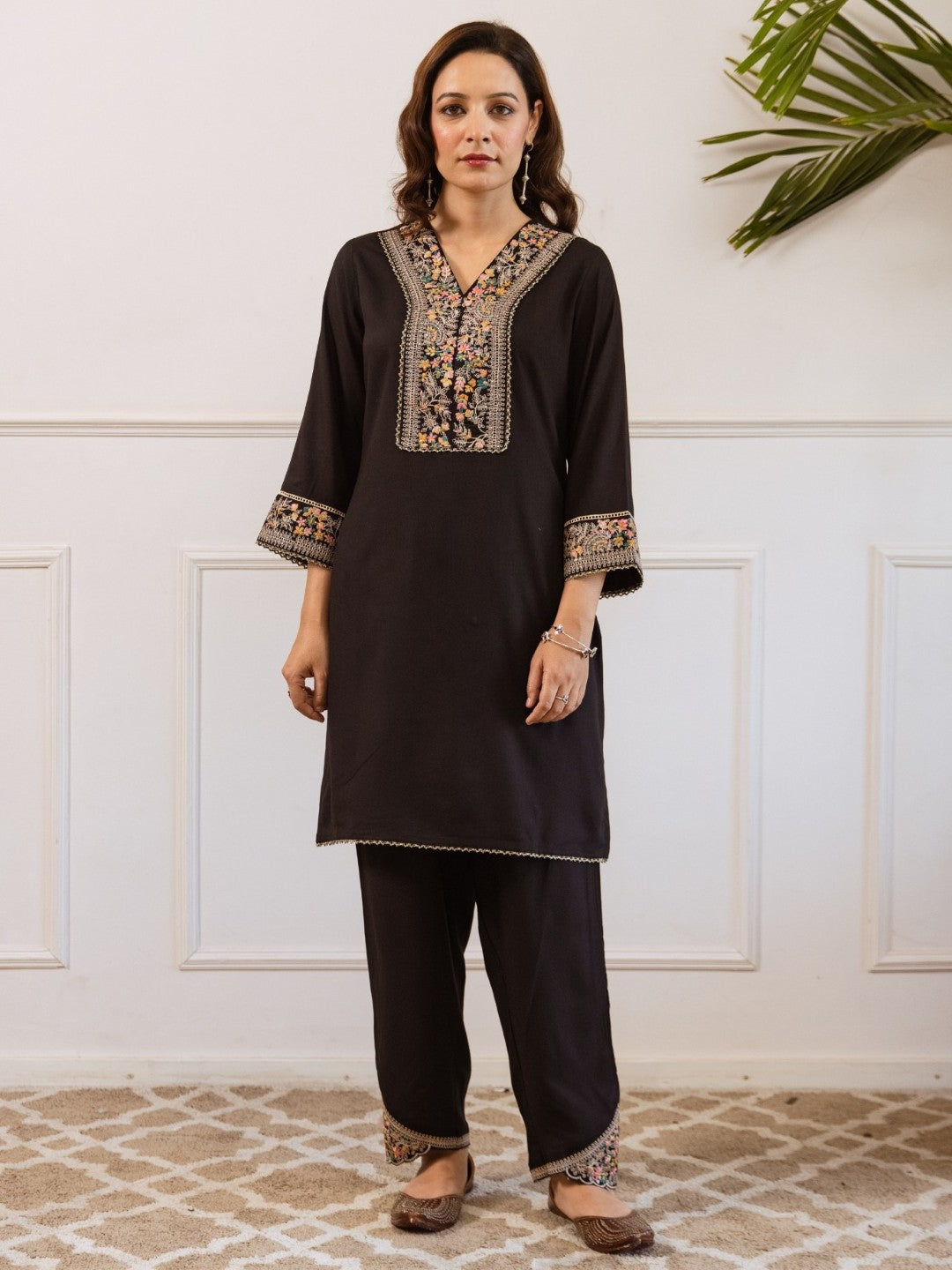 Kabool Ebony embroidery cotton co-ord set-AL