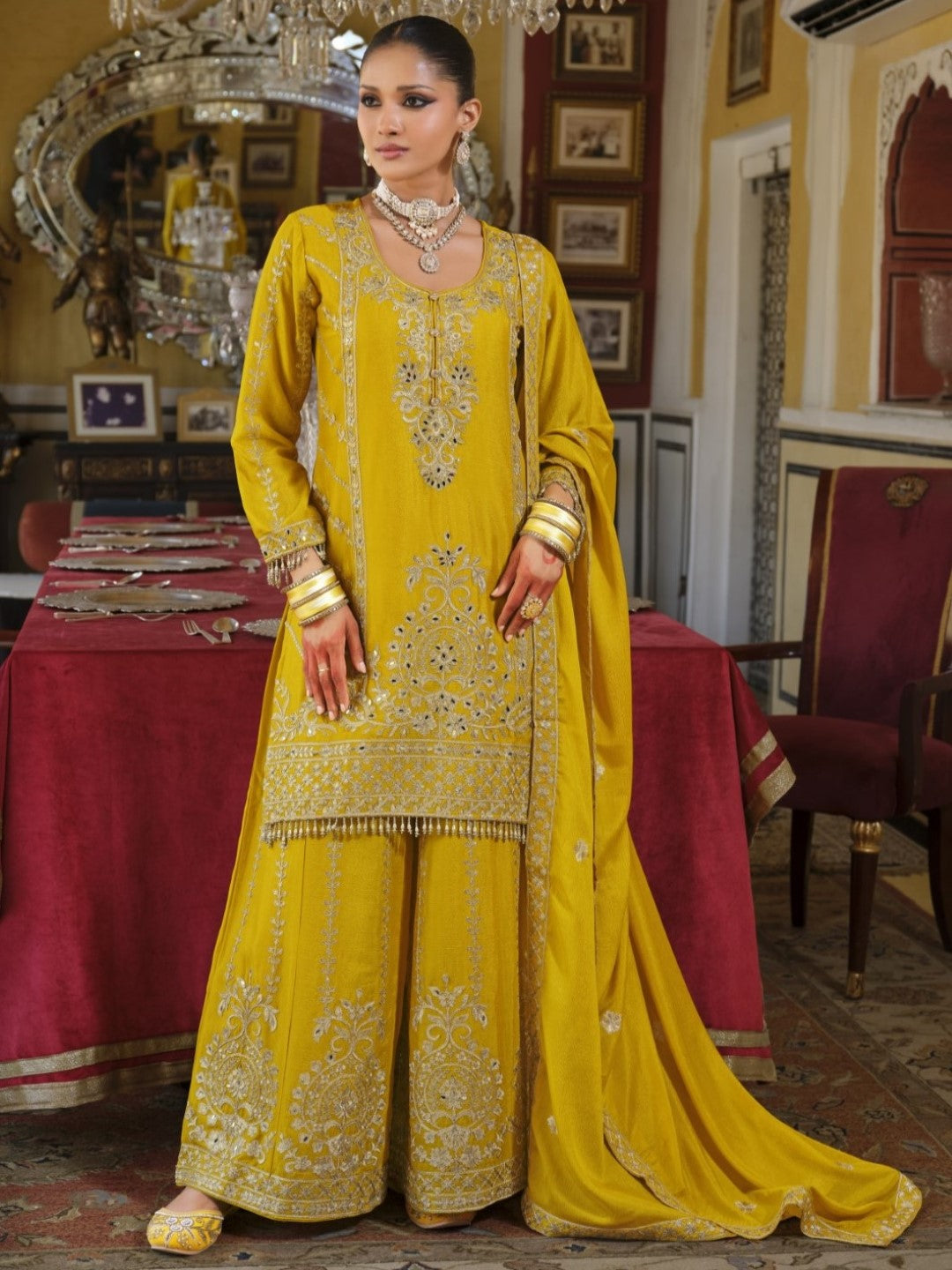 Sambhav amber full work suit set-AL